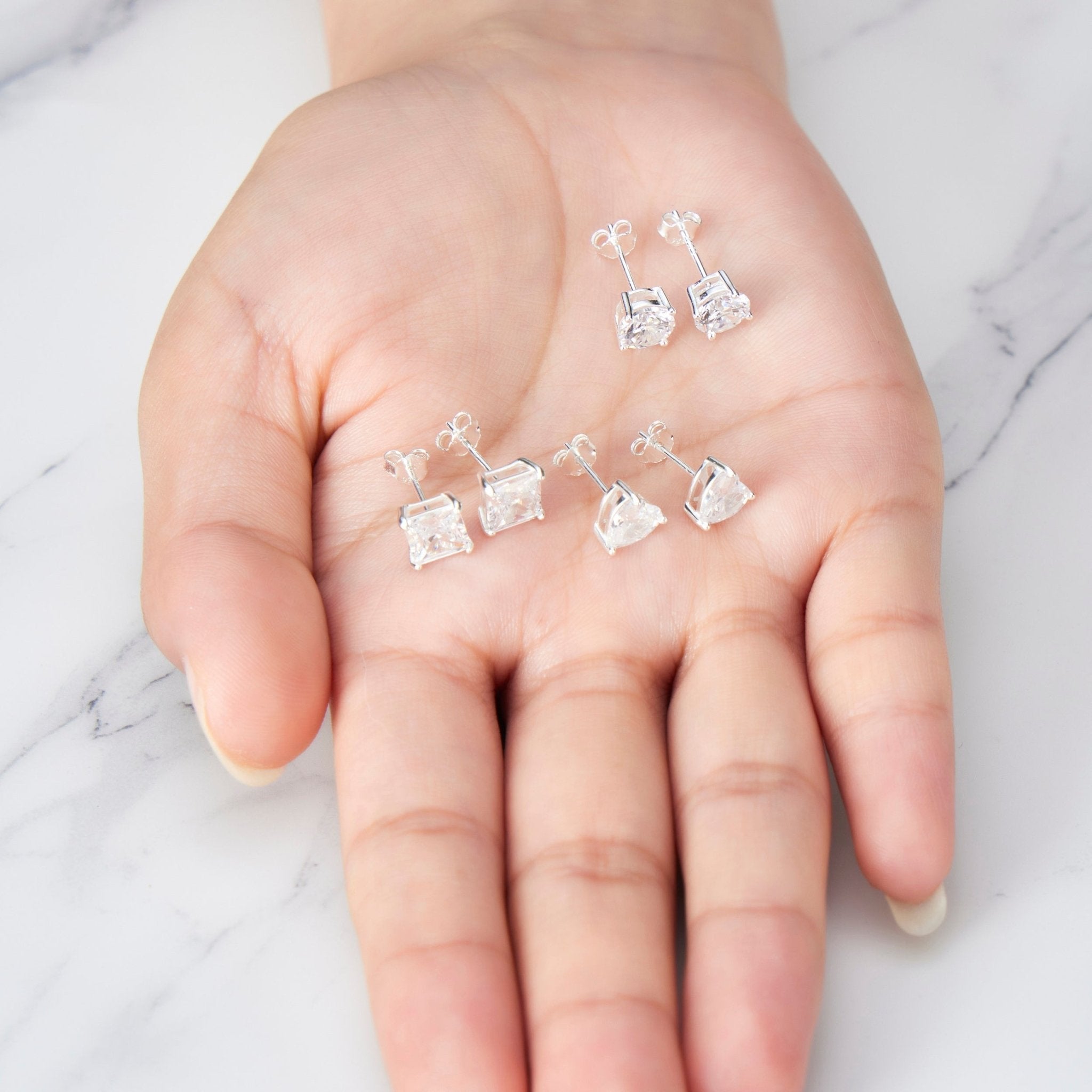 3 Pairs of Sterling Silver Shaped Earrings Created with Zircondia® Crystals - Philip Jones Jewellery