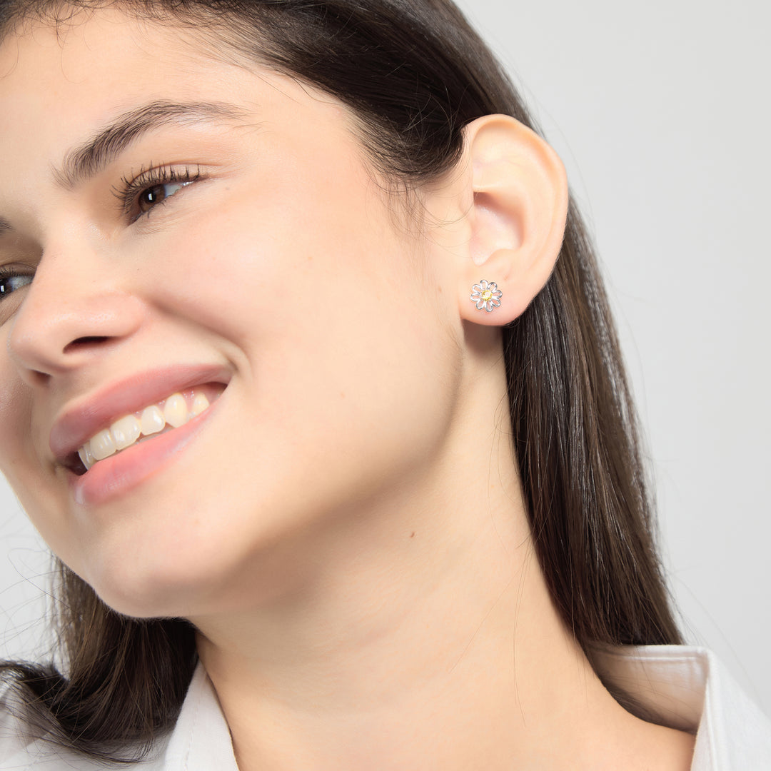 Thank You For Helping Me Grow Daisy Earrings Created with Zircondia® Crystals