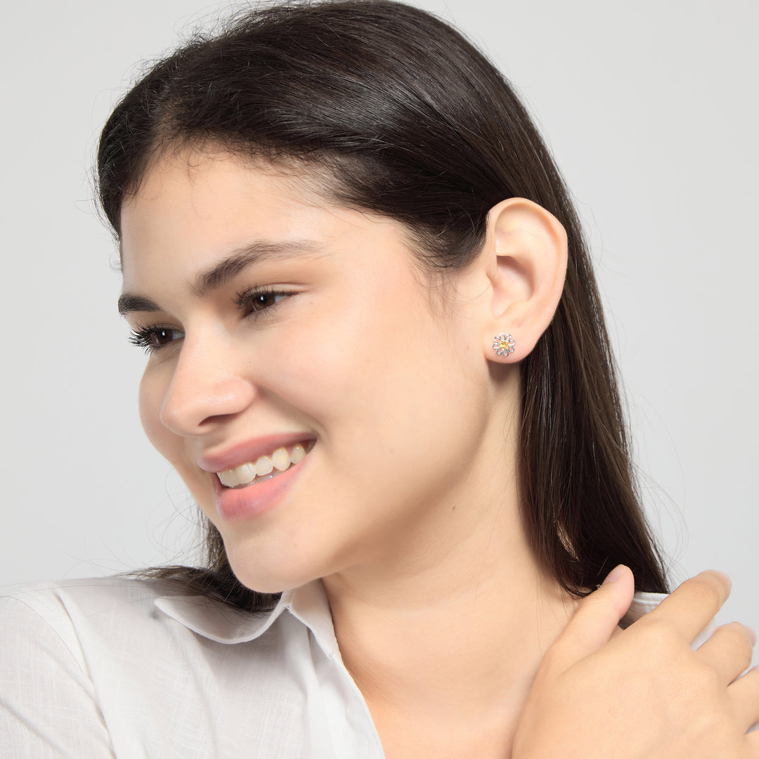 Thank You For Helping Me Grow Daisy Earrings Created with Zircondia® Crystals