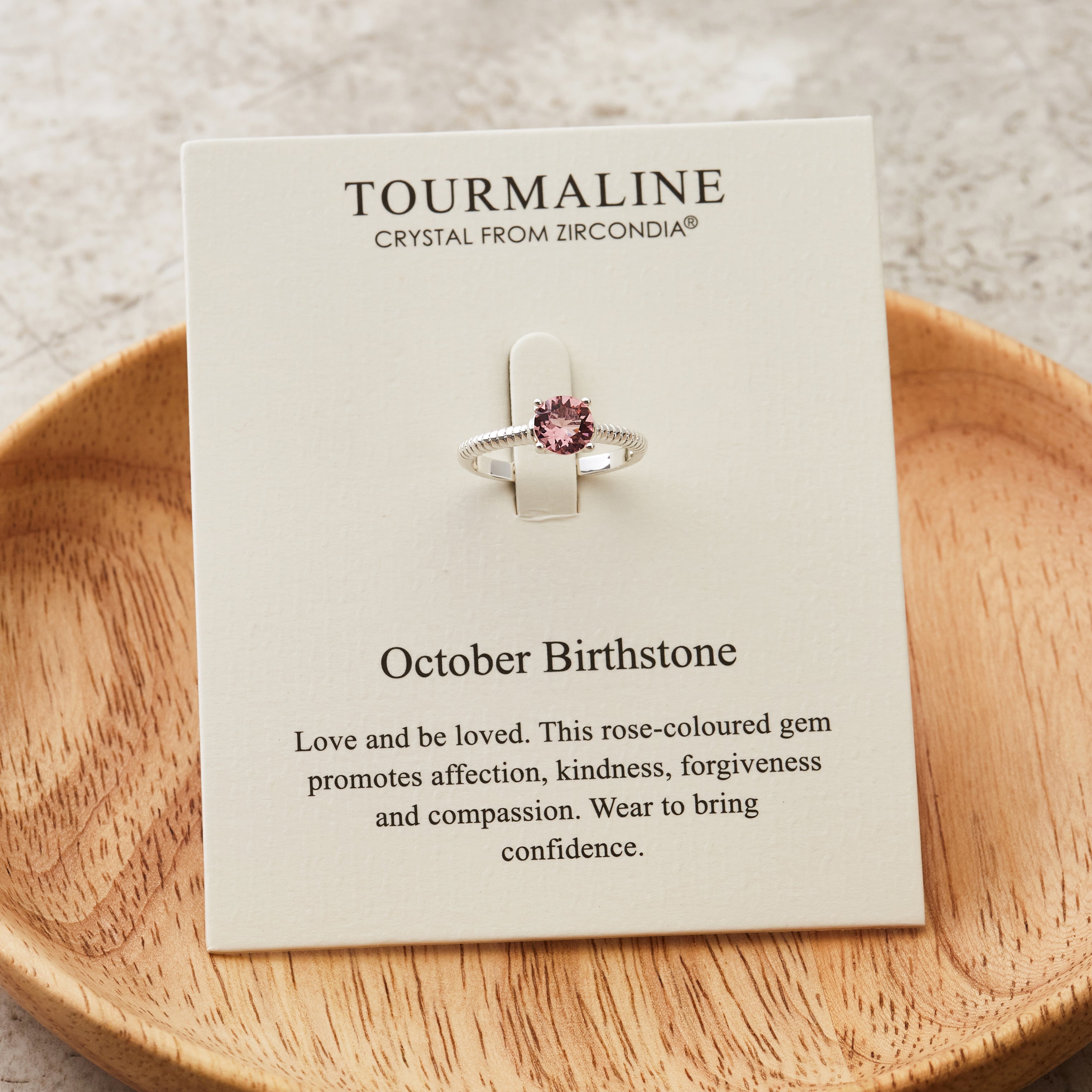 October (Tourmaline) Adjustable Birthstone Ring Created with Zircondia® Crystals
