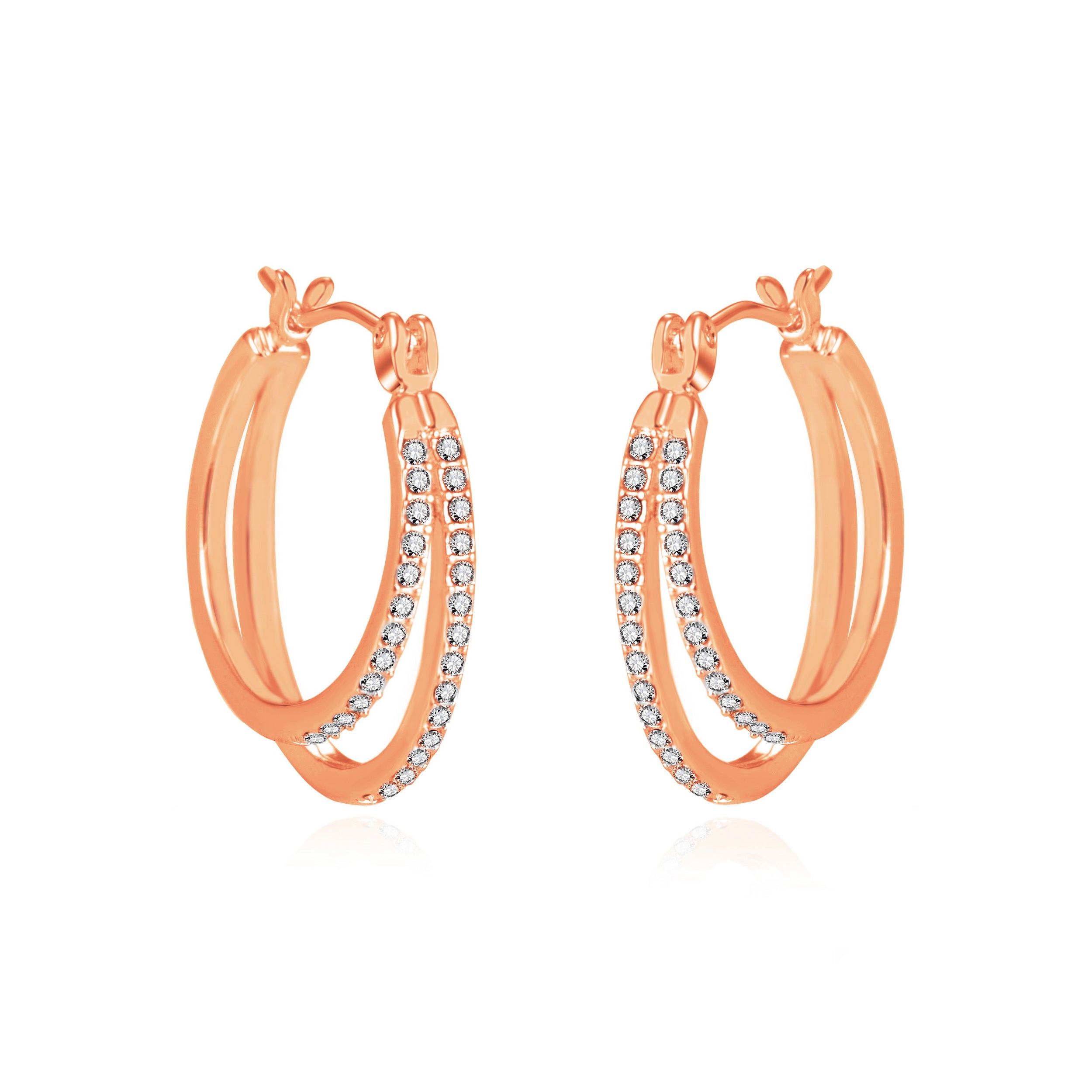 Rose Gold Plated Double Hoop Earrings Created with Zircondia® Crystals