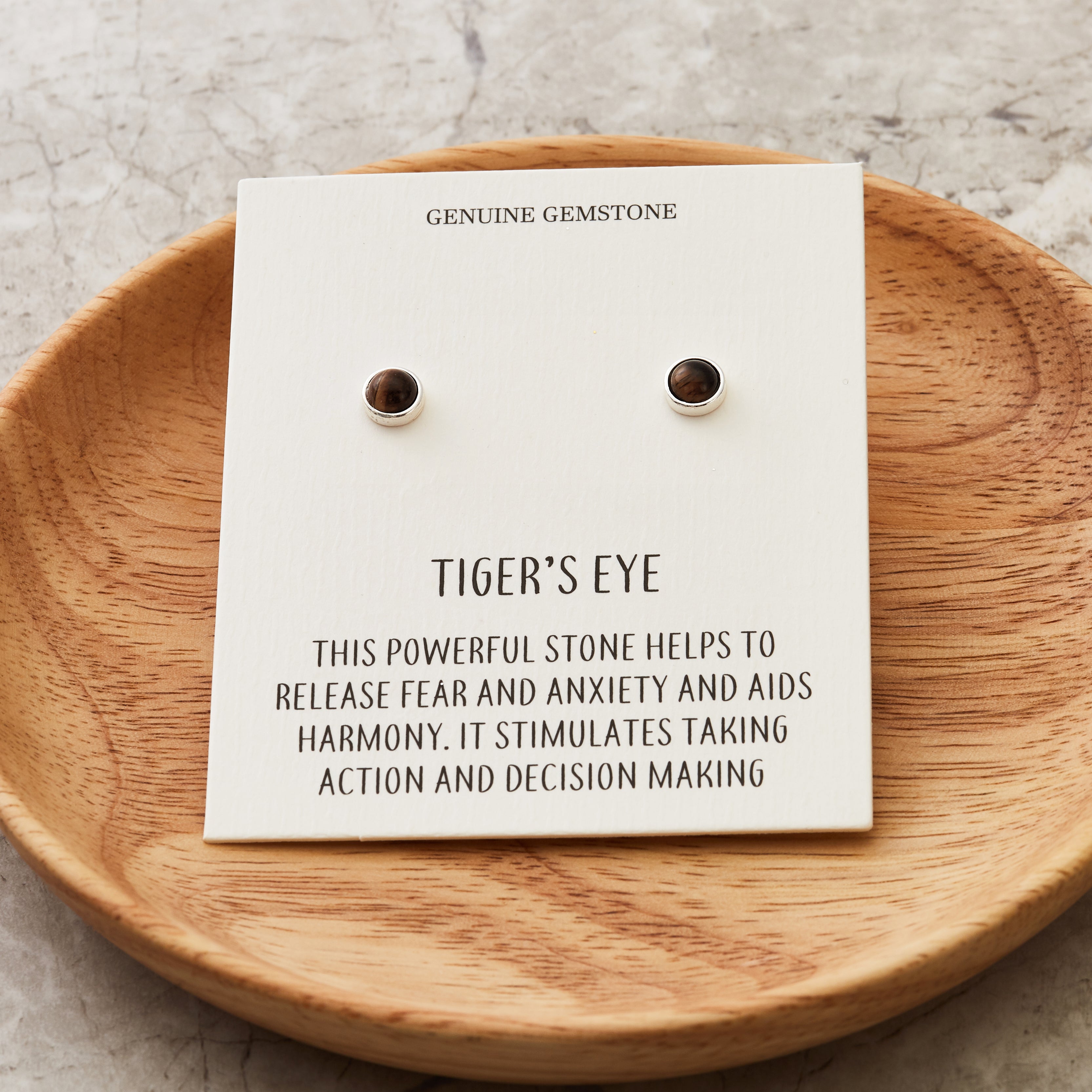 Tigers Eye Stud Earrings with Quote Card