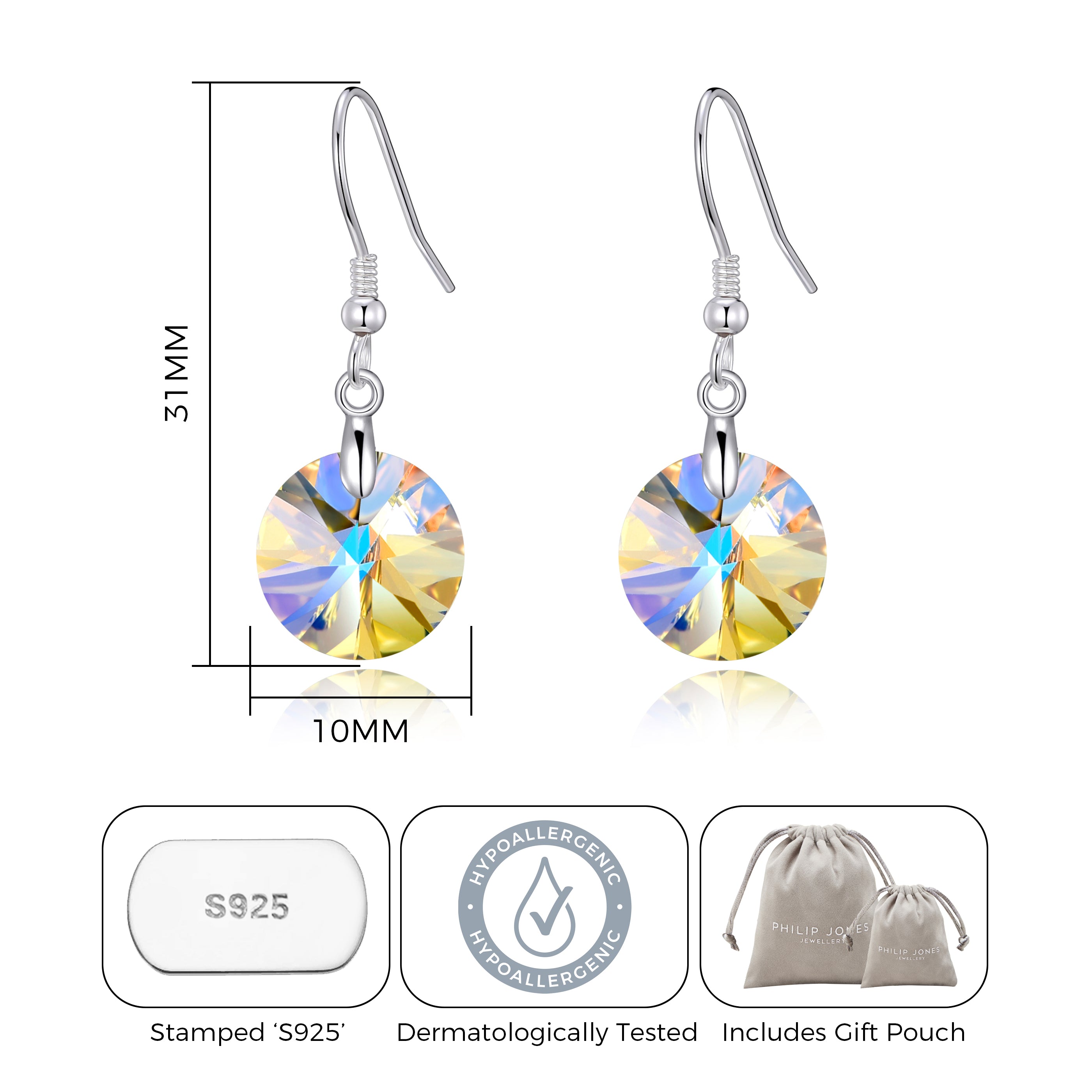 Sterling Silver Aurora Borealis Earrings Created with Zircondia® Crystals