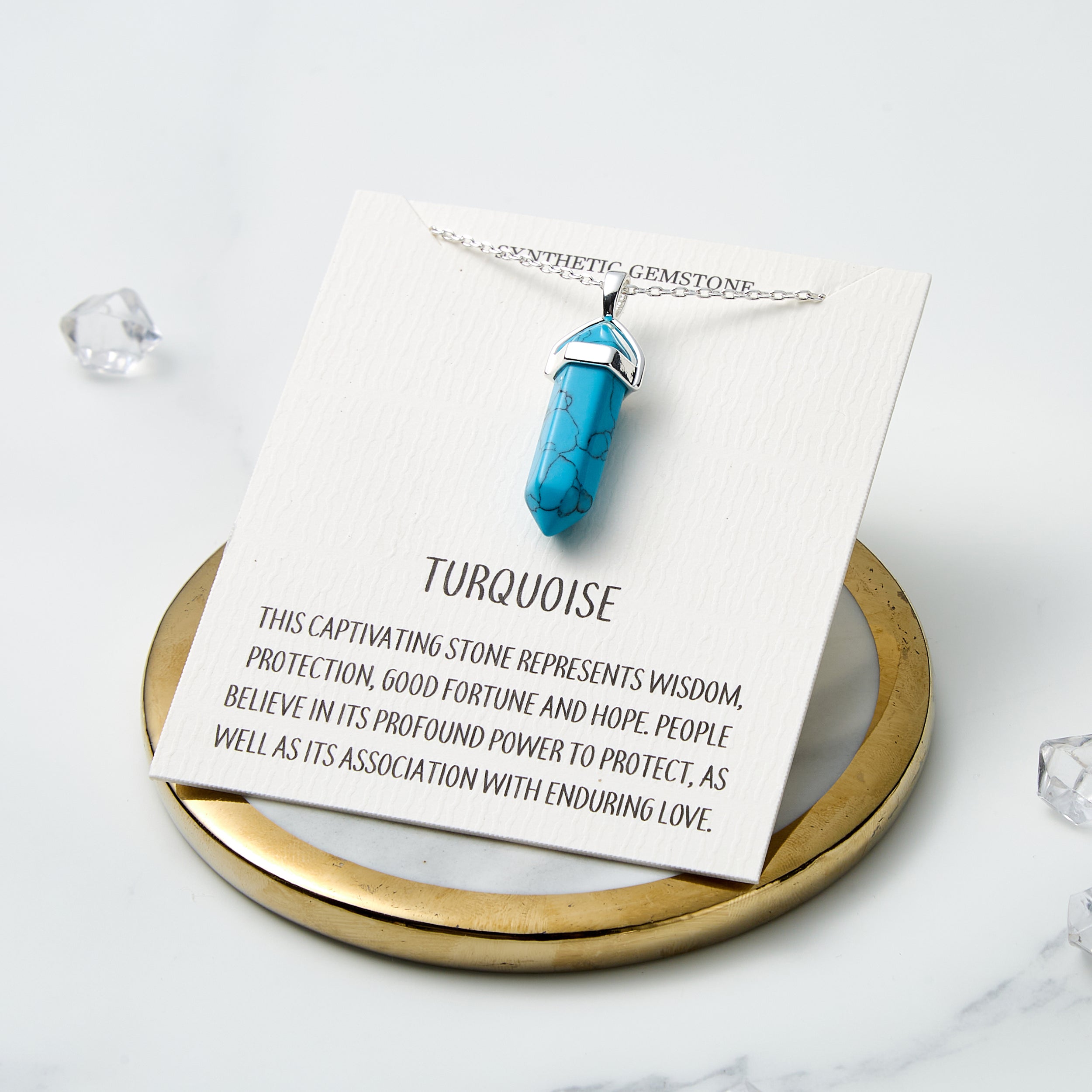 Synthetic Turquoise Gemstone Necklace with Quote Card