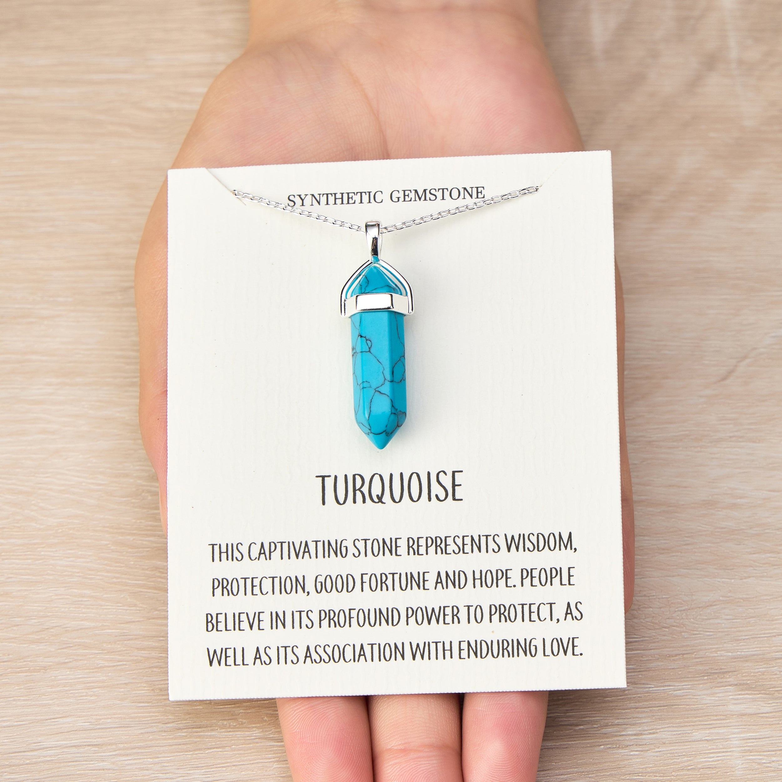 Synthetic Turquoise Gemstone Necklace with Quote Card