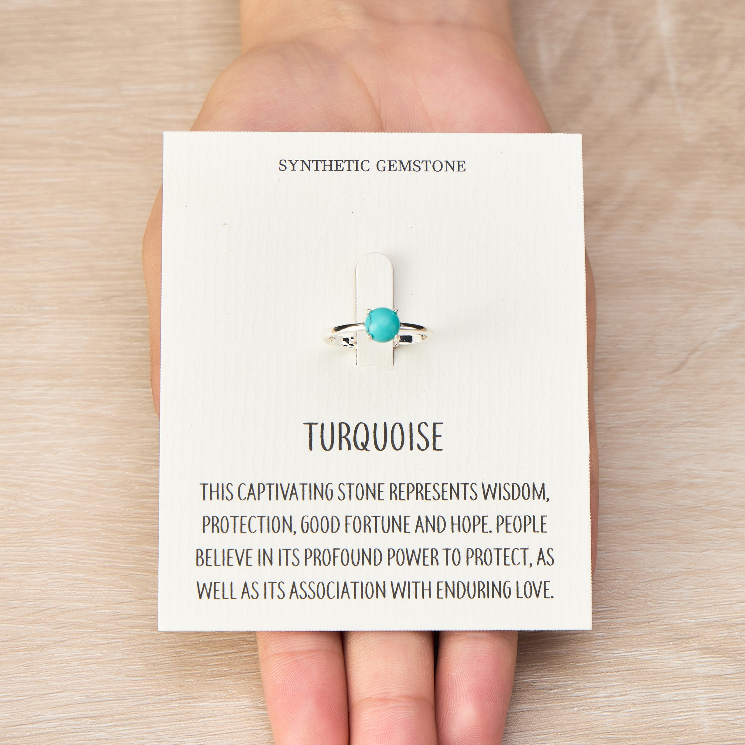 Synthetic Turquoise Adjustable Ring with Quote Card