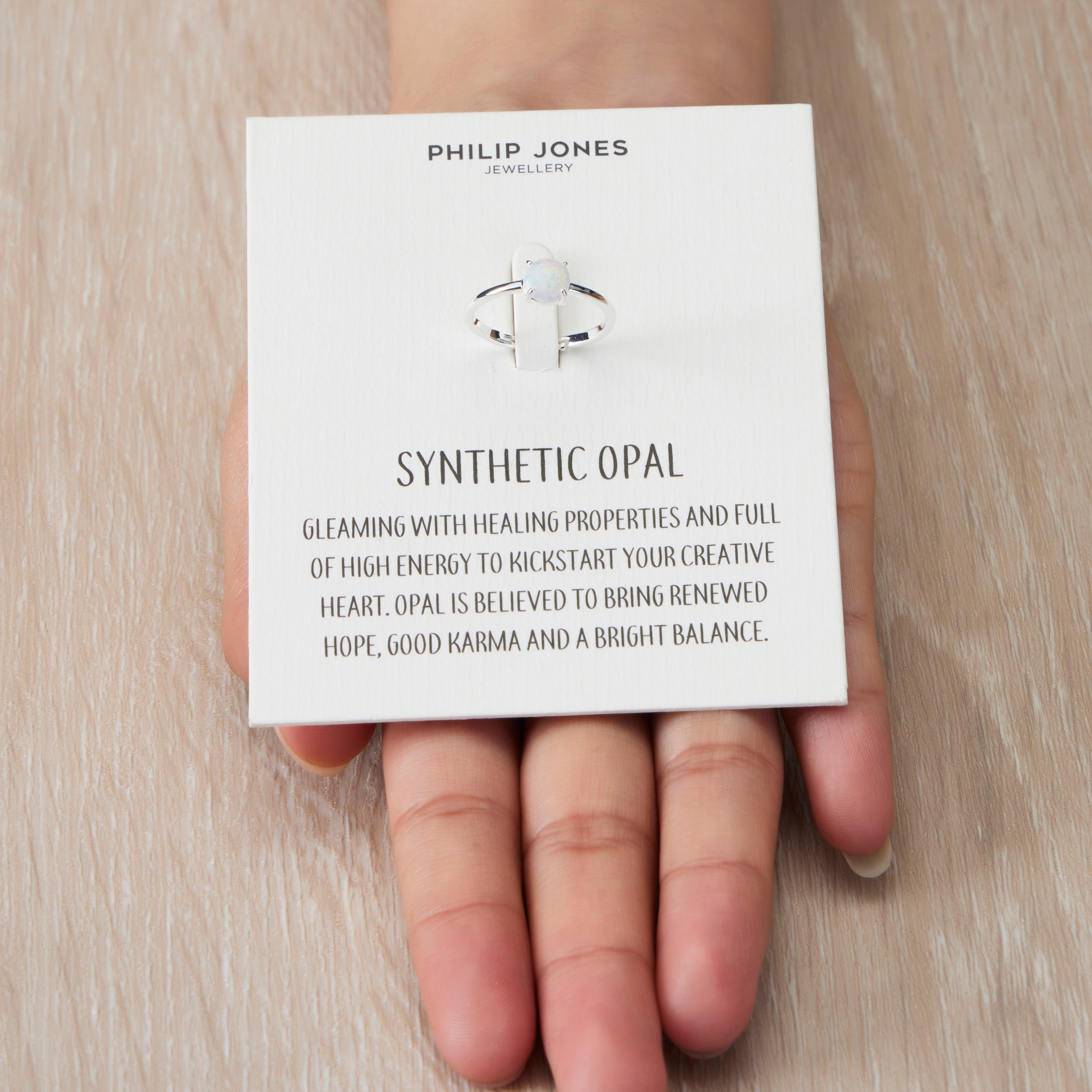 Synthetic White Opal Adjustable Ring with Quote Card