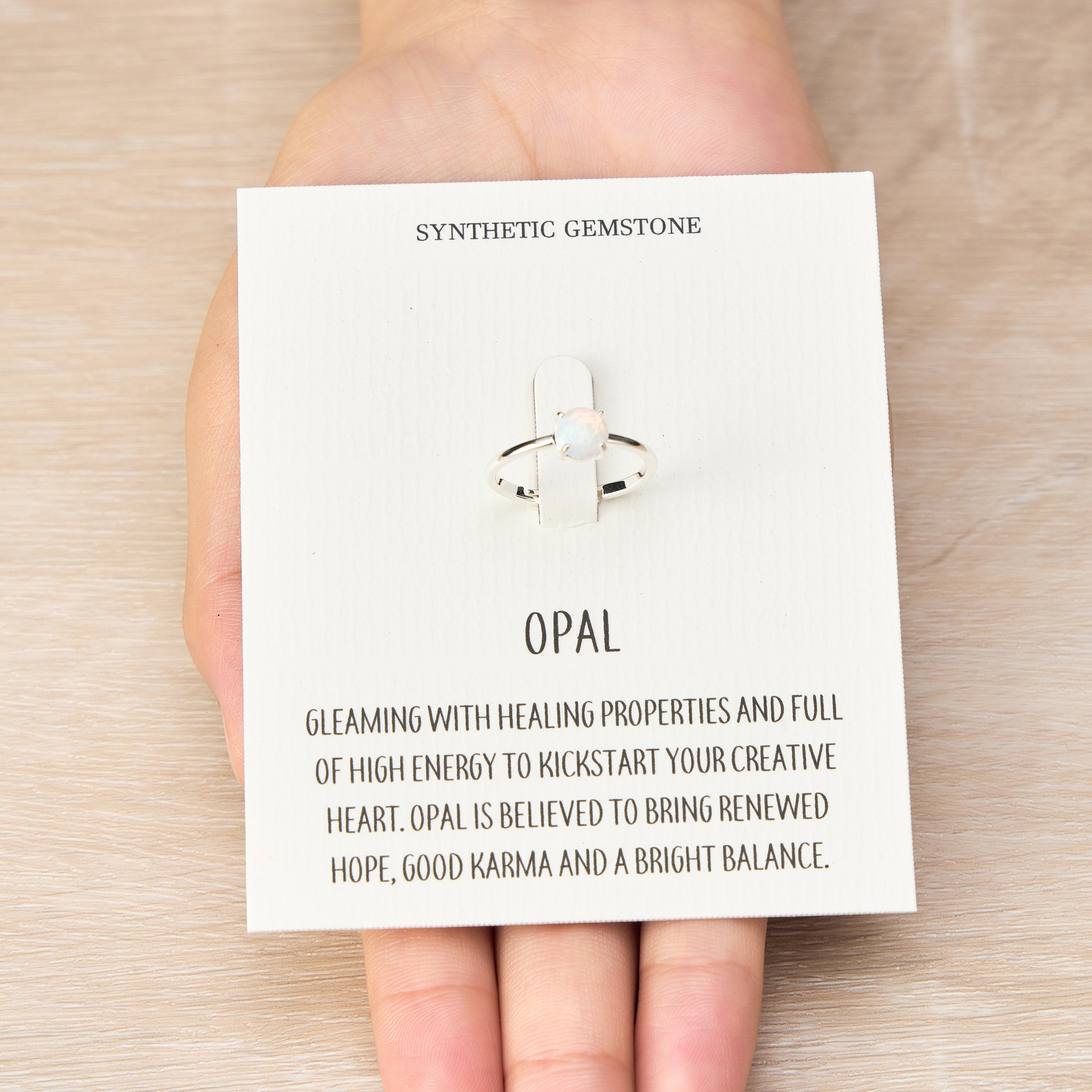 Synthetic White Opal Adjustable Ring with Quote Card