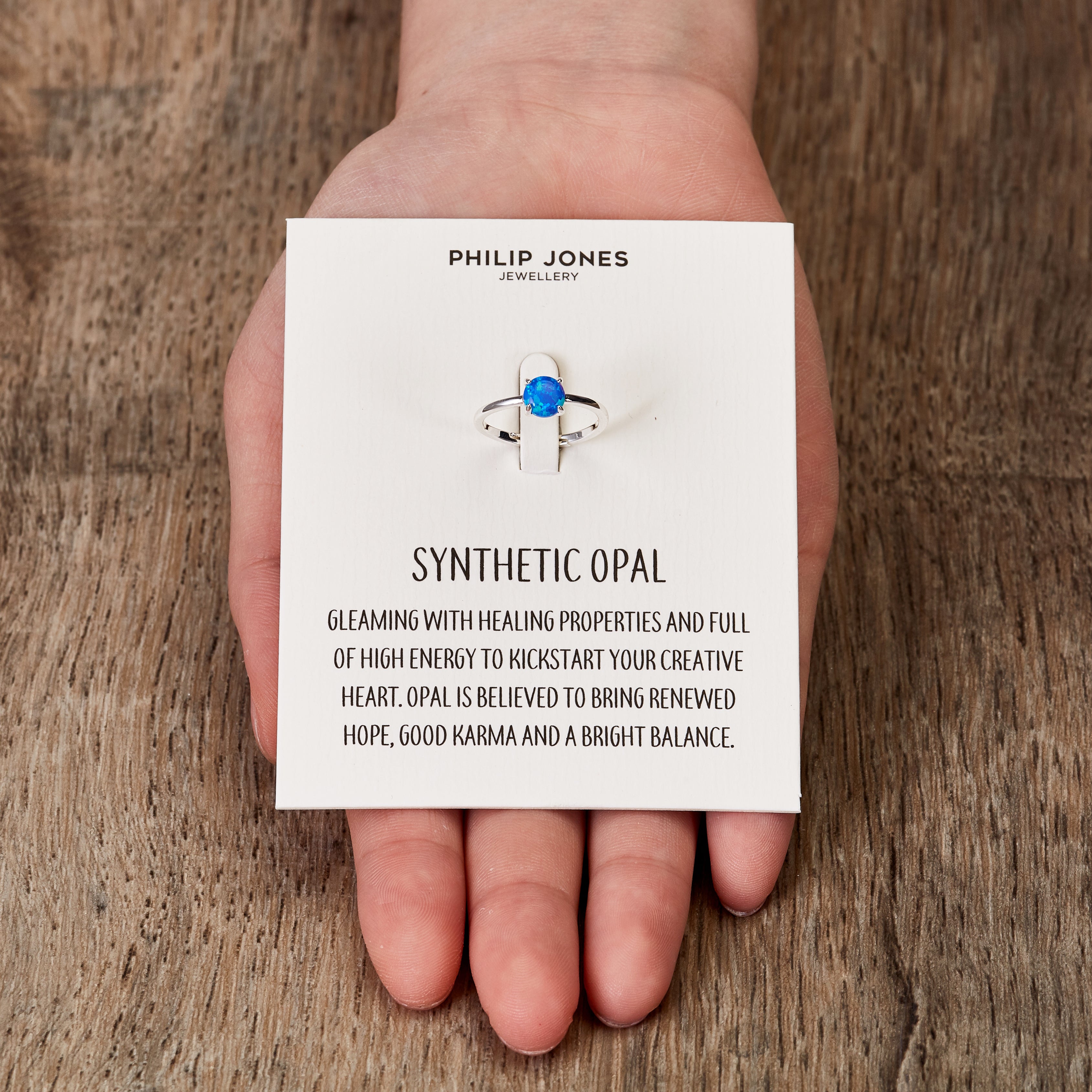 Synthetic Blue Opal Ring with Quote Card