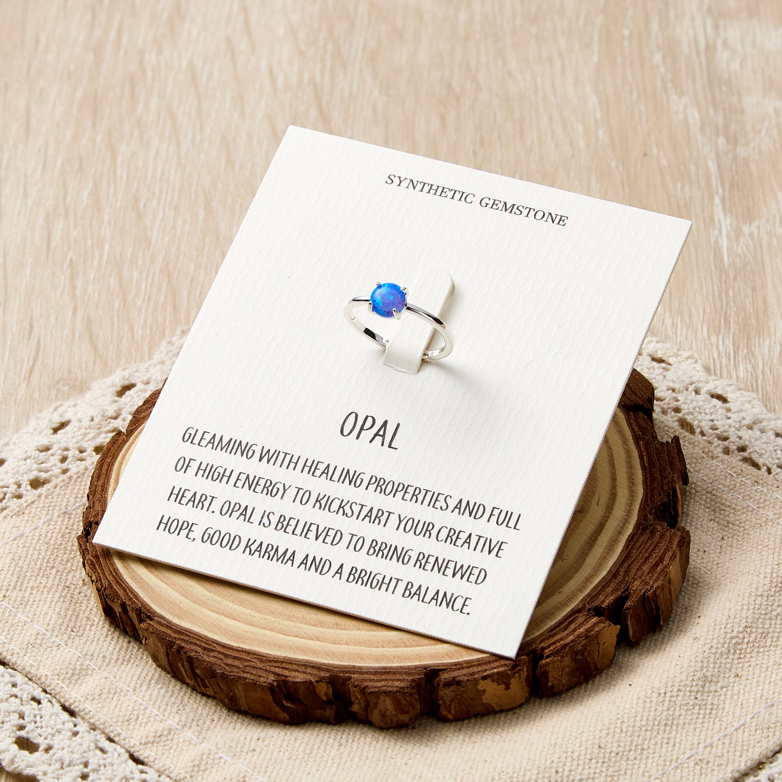 Synthetic Blue Opal Adjustable Ring with Quote Card