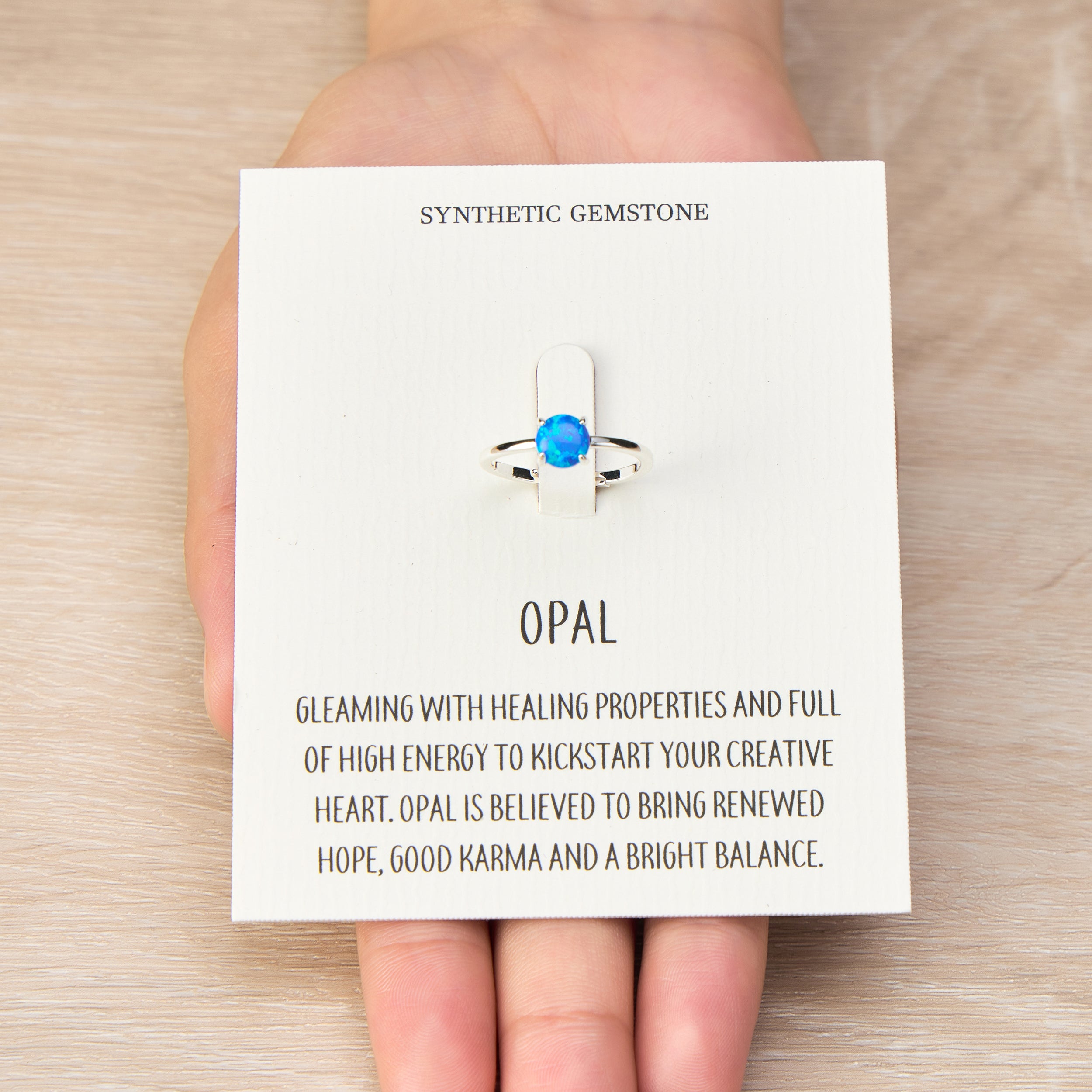 Synthetic Blue Opal Adjustable Ring with Quote Card