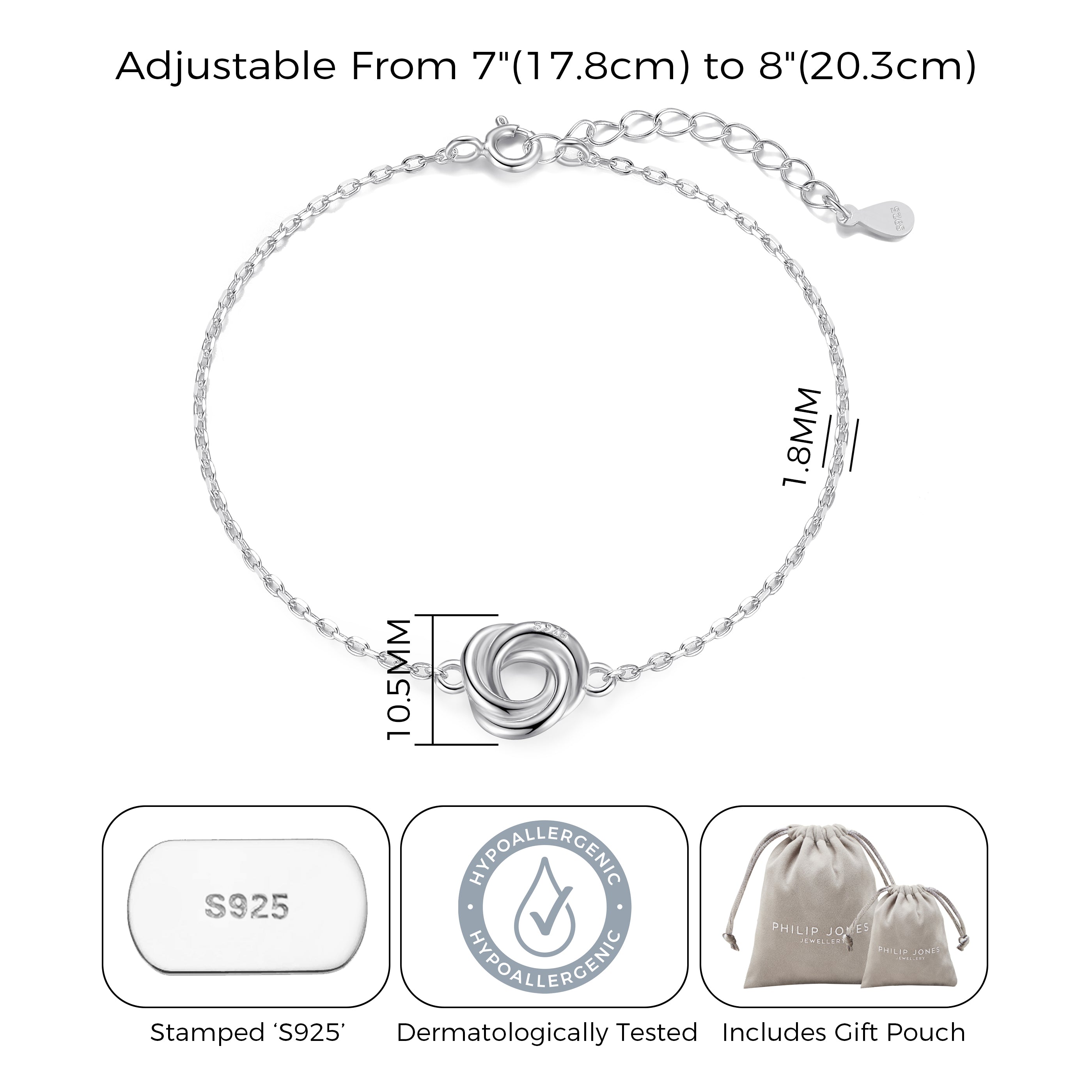 Sterling Silver Friendship Quote Knot Bracelet