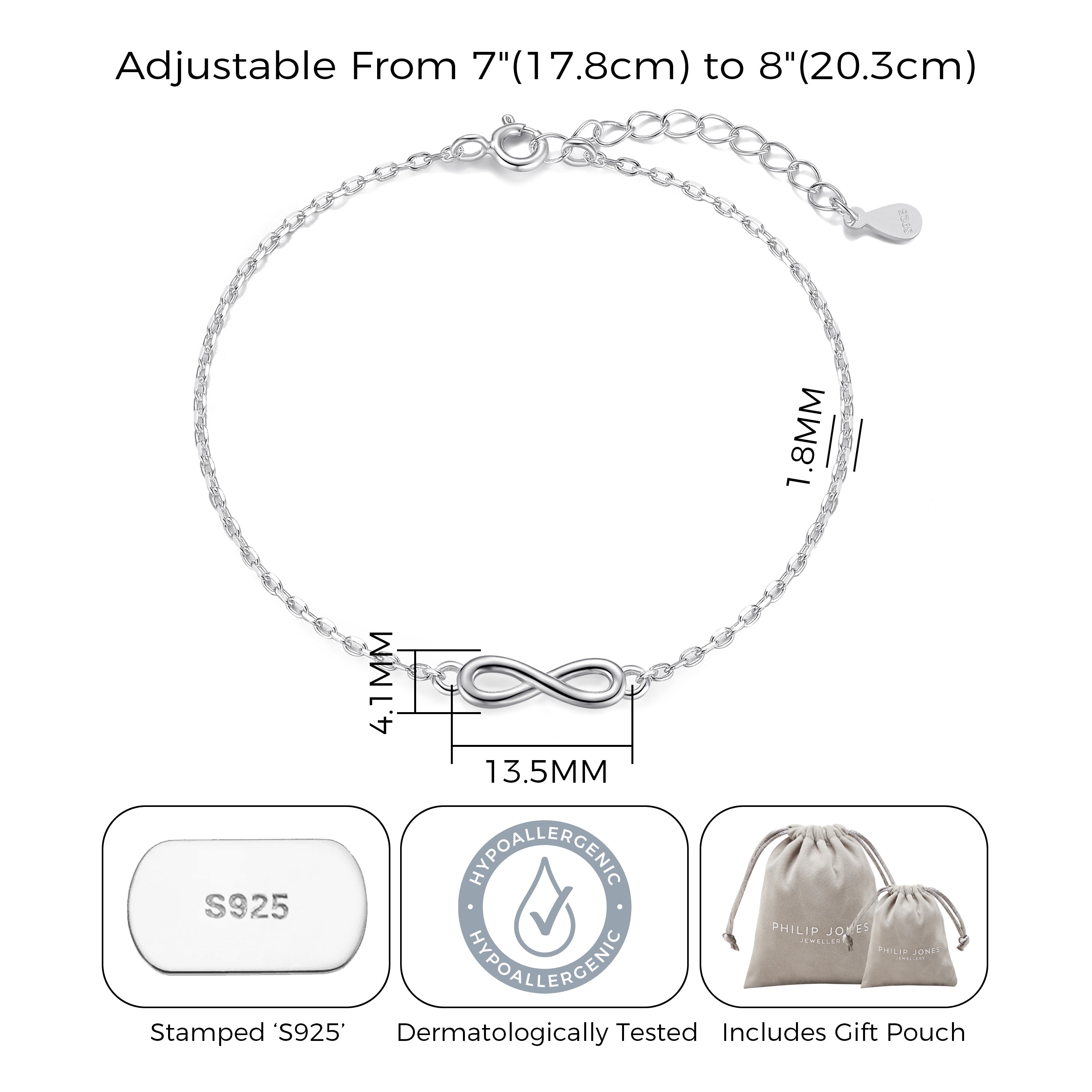 Sterling Silver Friendship Quote Infinity Bracelet