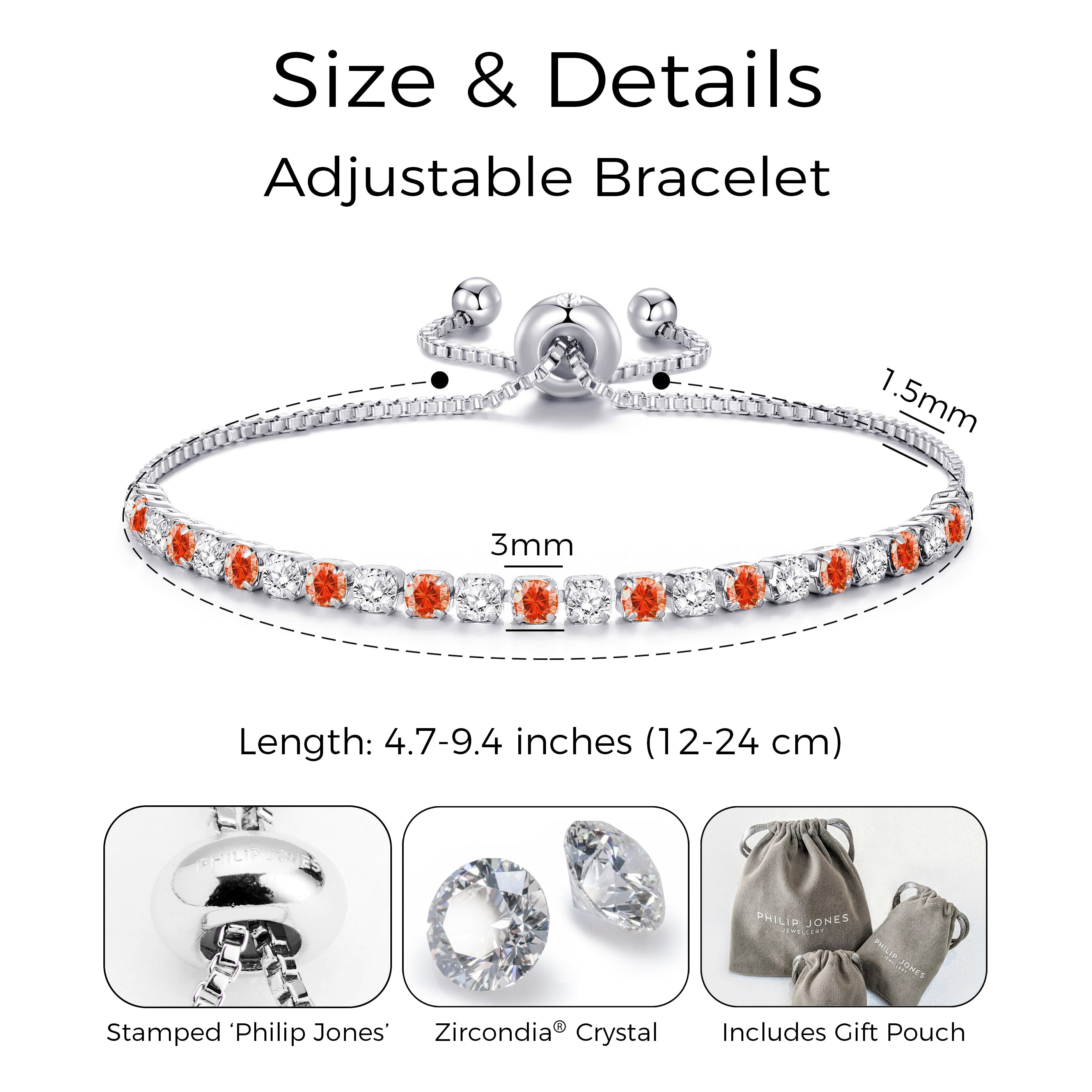 Silver Plated Adjustable Red Tennis Bracelet Created with Zircondia® Crystals