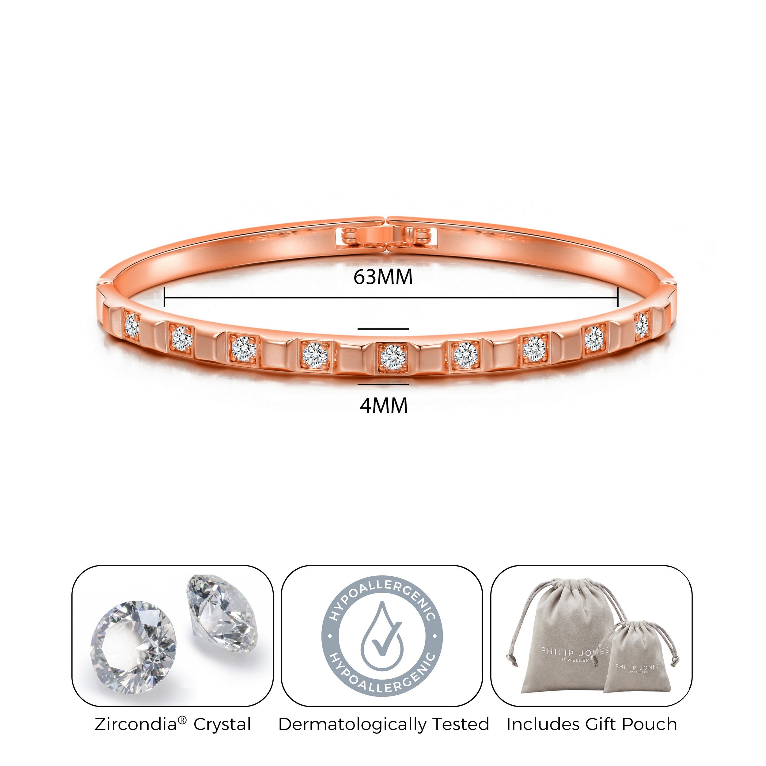 Rose Gold Plated Cubic Bangle Created with Zircondia® Crystals