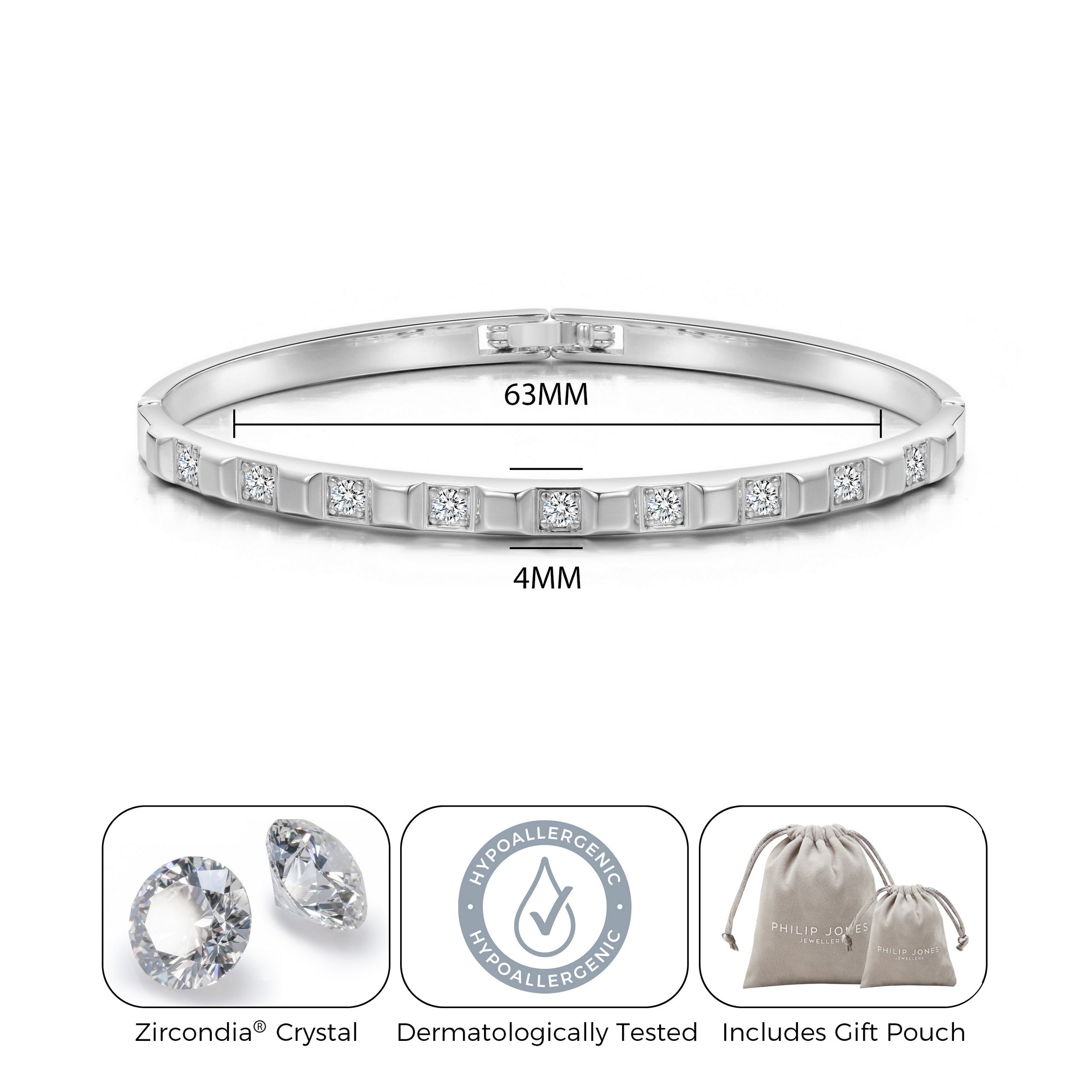 Silver Plated Cubic Bangle Created with Zircondia® Crystals (7 Inch)