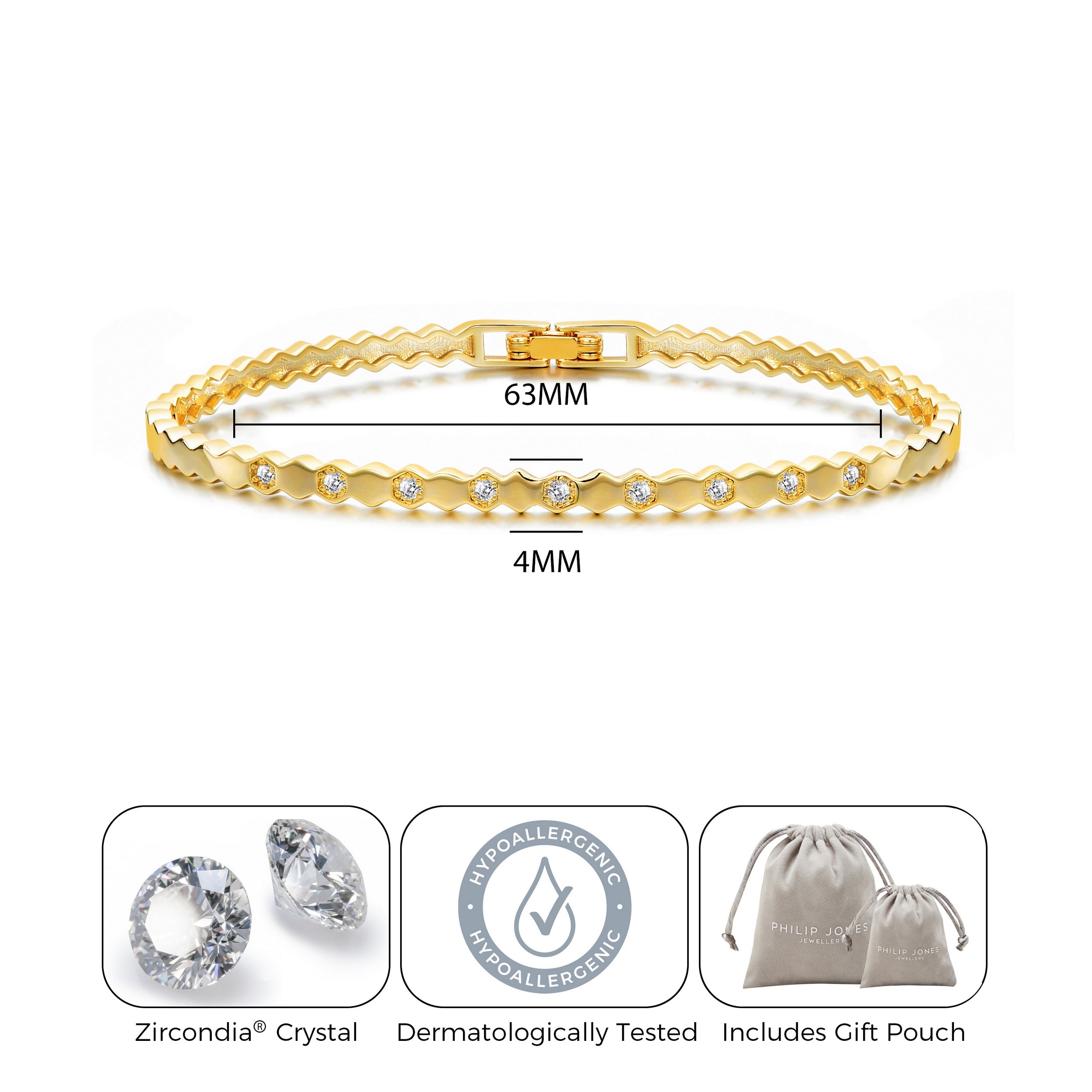 Gold Plated Honeycomb Bangle Created with Zircondia® Crystals (7 Inch)