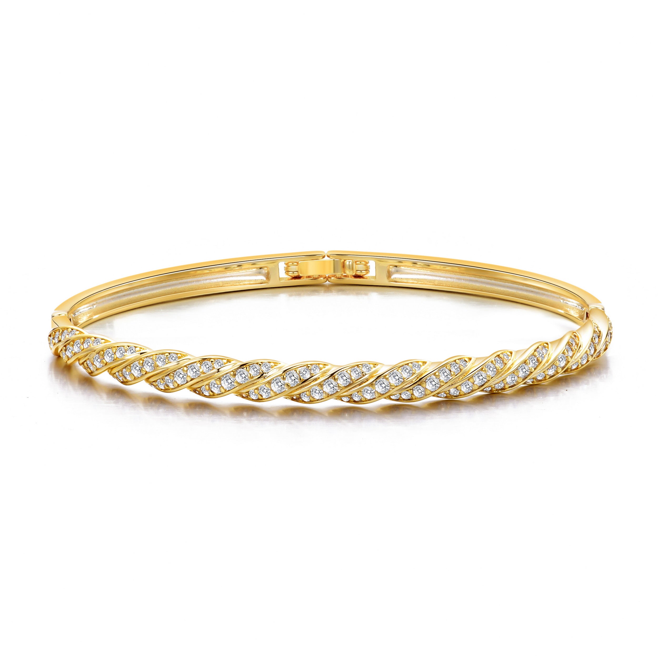 Gold Plated Twist Bangle Created with Zircondia® Crystals (7 Inch)