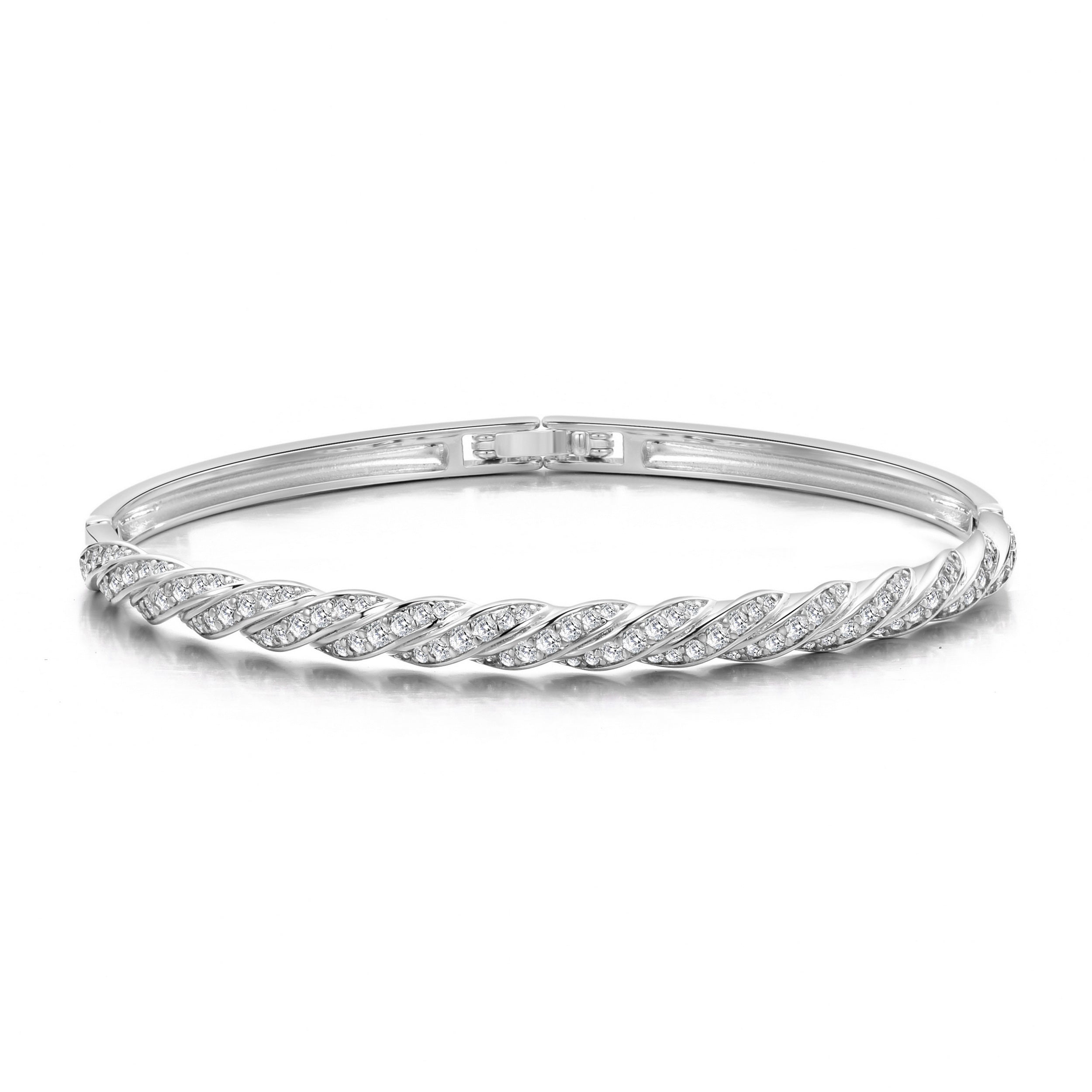 Silver Plated Twist Bangle Created with Zircondia® Crystals (7 Inch)