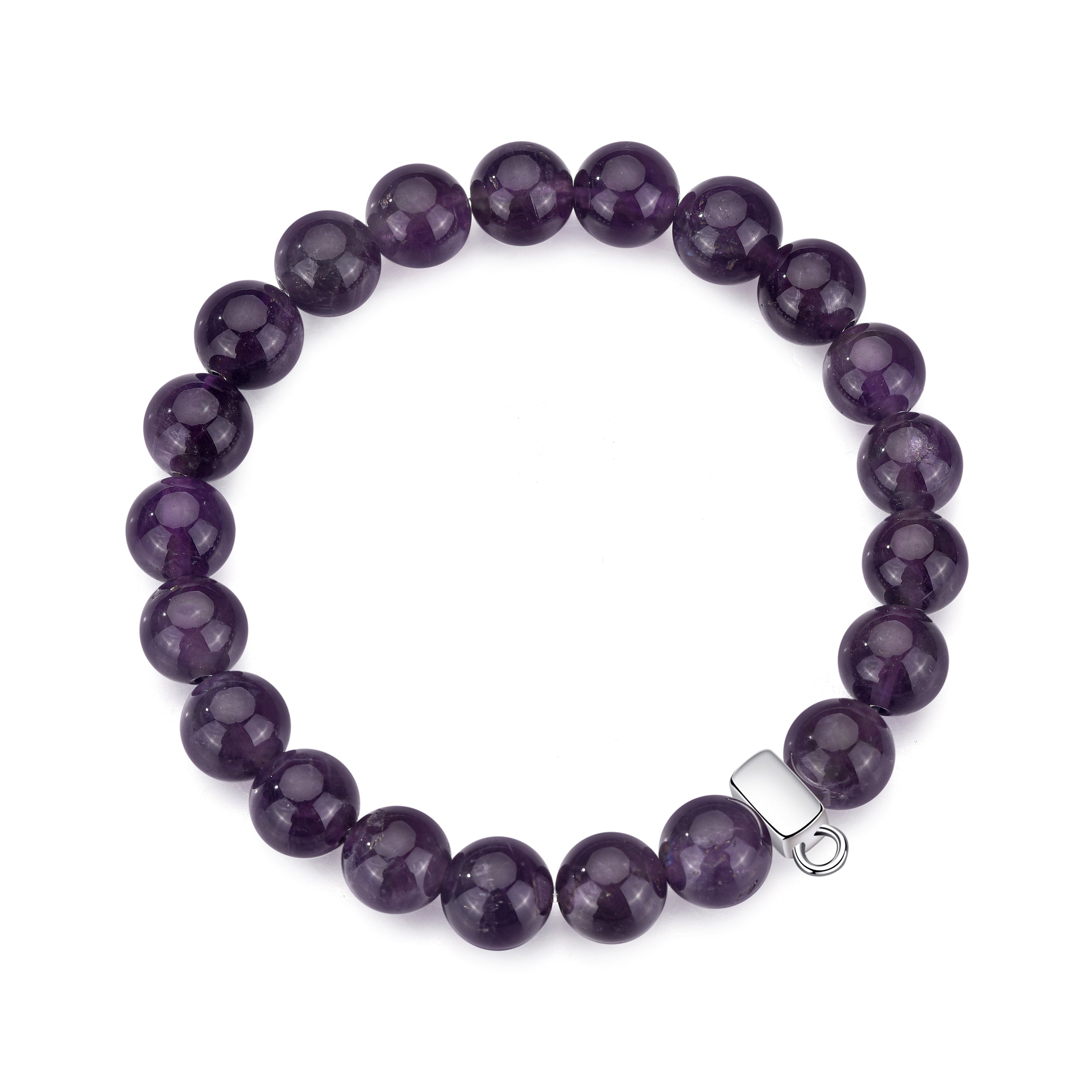 Amethyst Gemstone Stretch Bracelet with Charm Created with Zircondia® Crystals