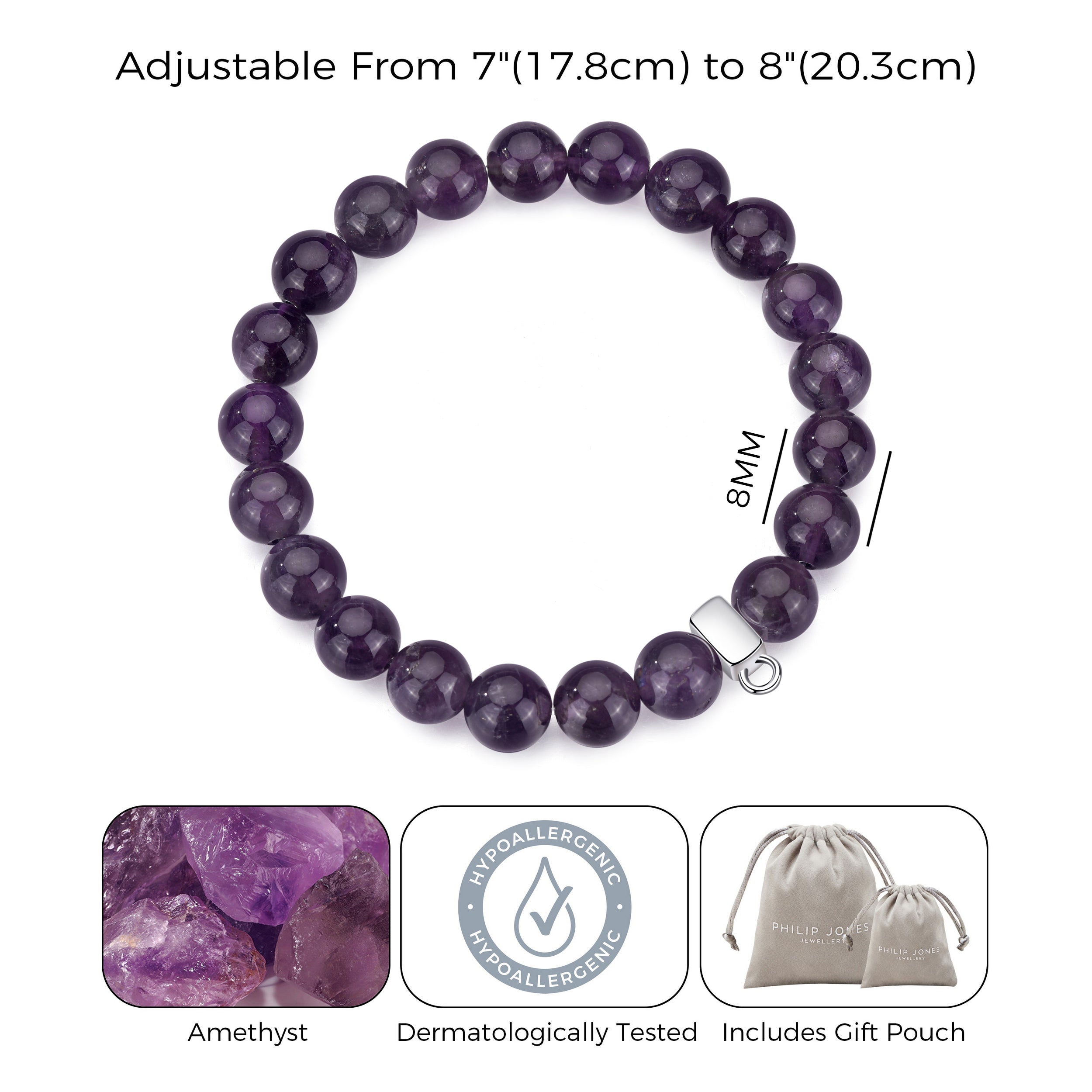 Amethyst Gemstone Stretch Bracelet with Charm Created with Zircondia® Crystals