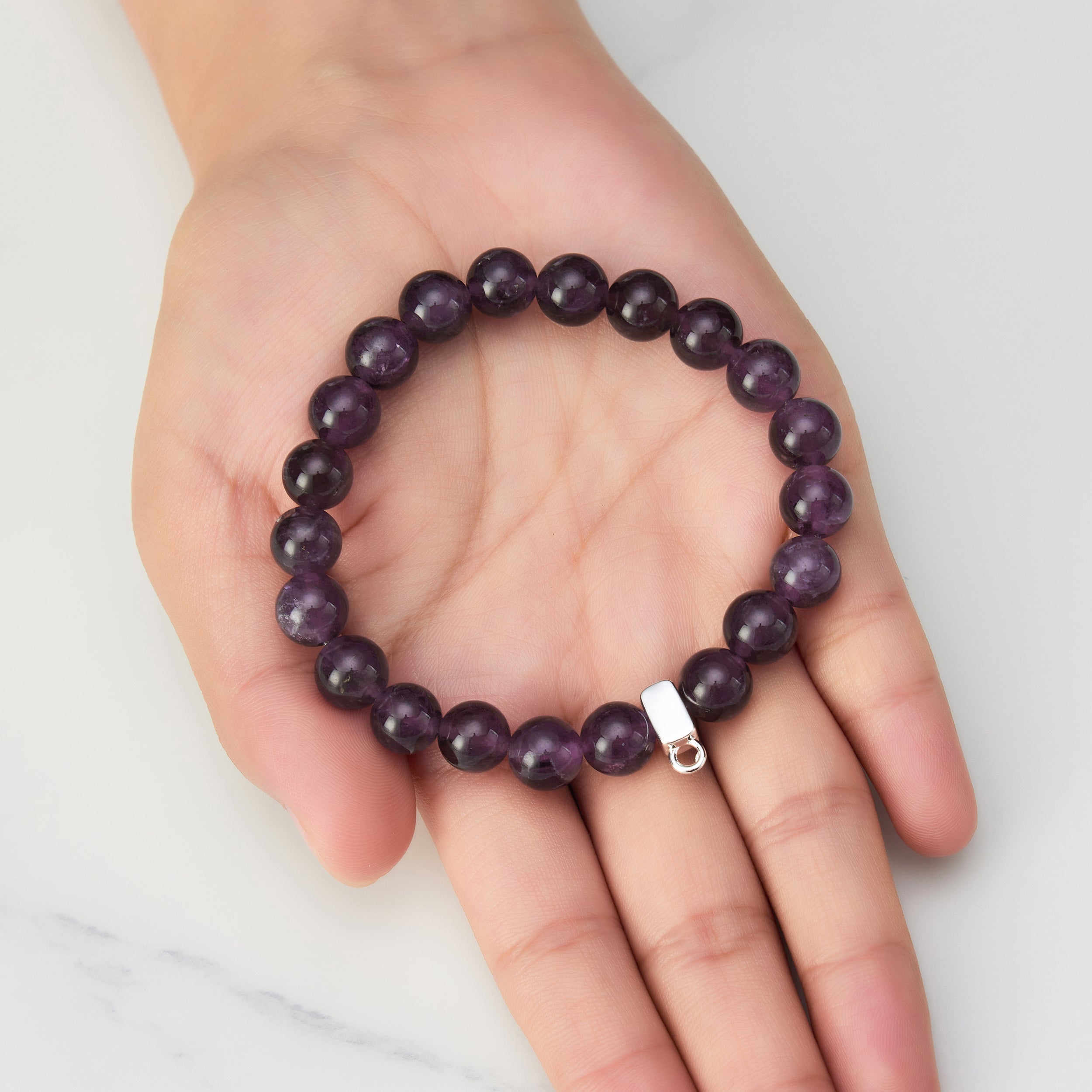 Amethyst Gemstone Stretch Bracelet with Charm Created with Zircondia® Crystals