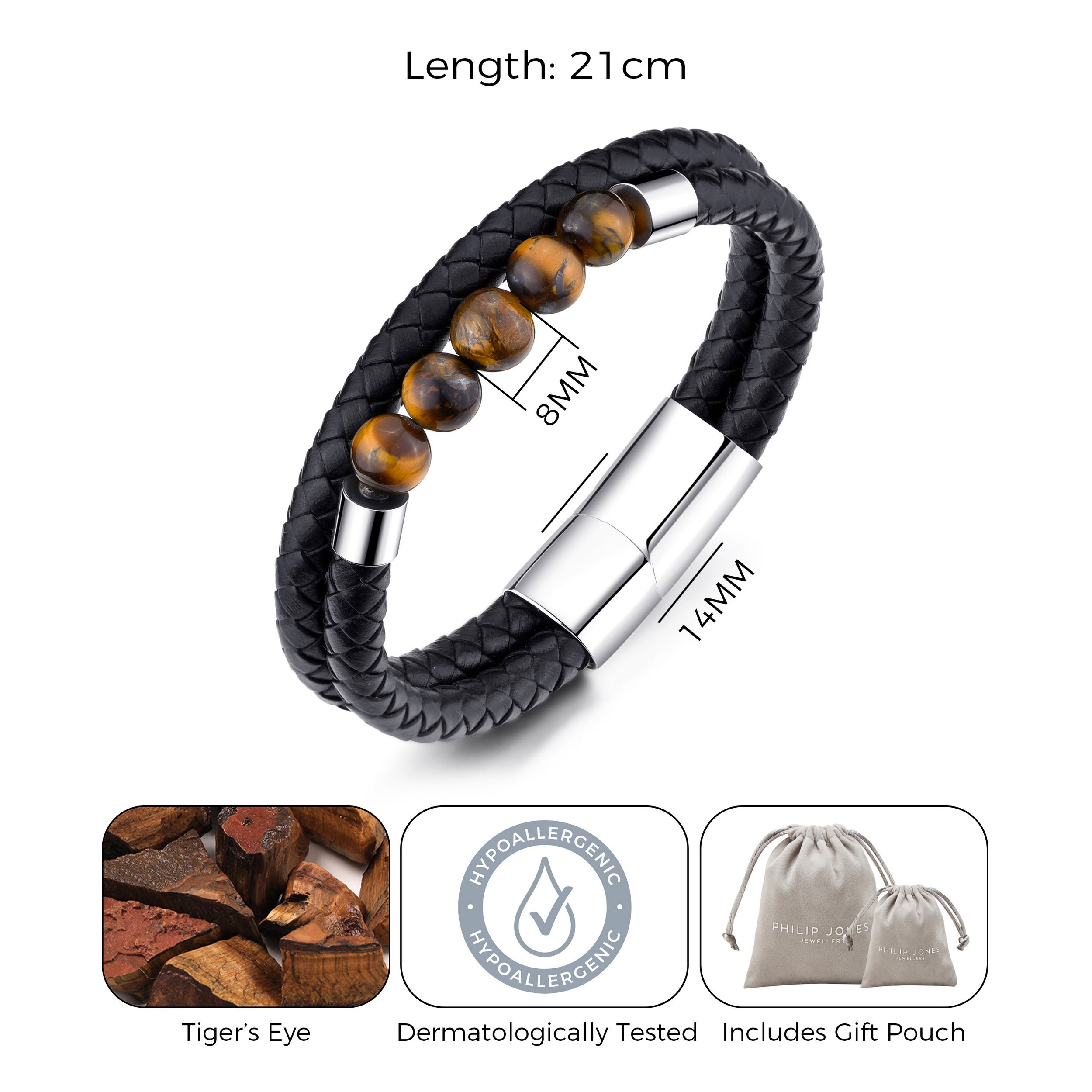 Men's Tiger's Eye Genuine Leather Bracelet