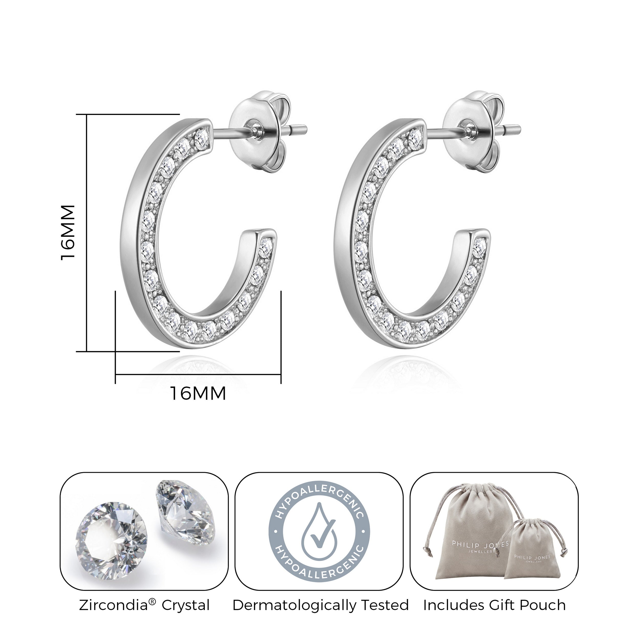 Silver Plated Crystal Edge Hoop Earrings Created With Zircondia® Crystals