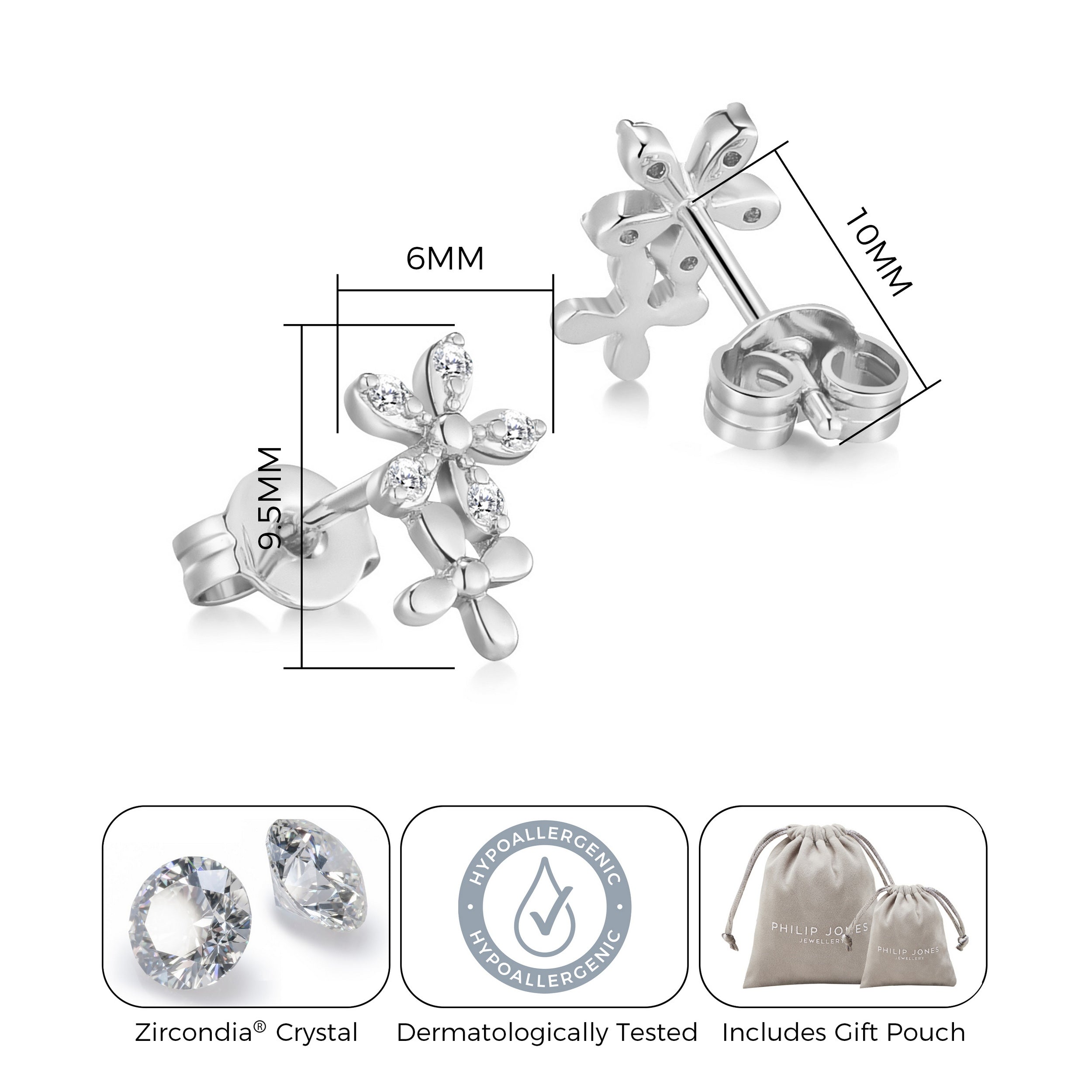 Silver Plated Flower Earrings Created with Zircondia® Crystals