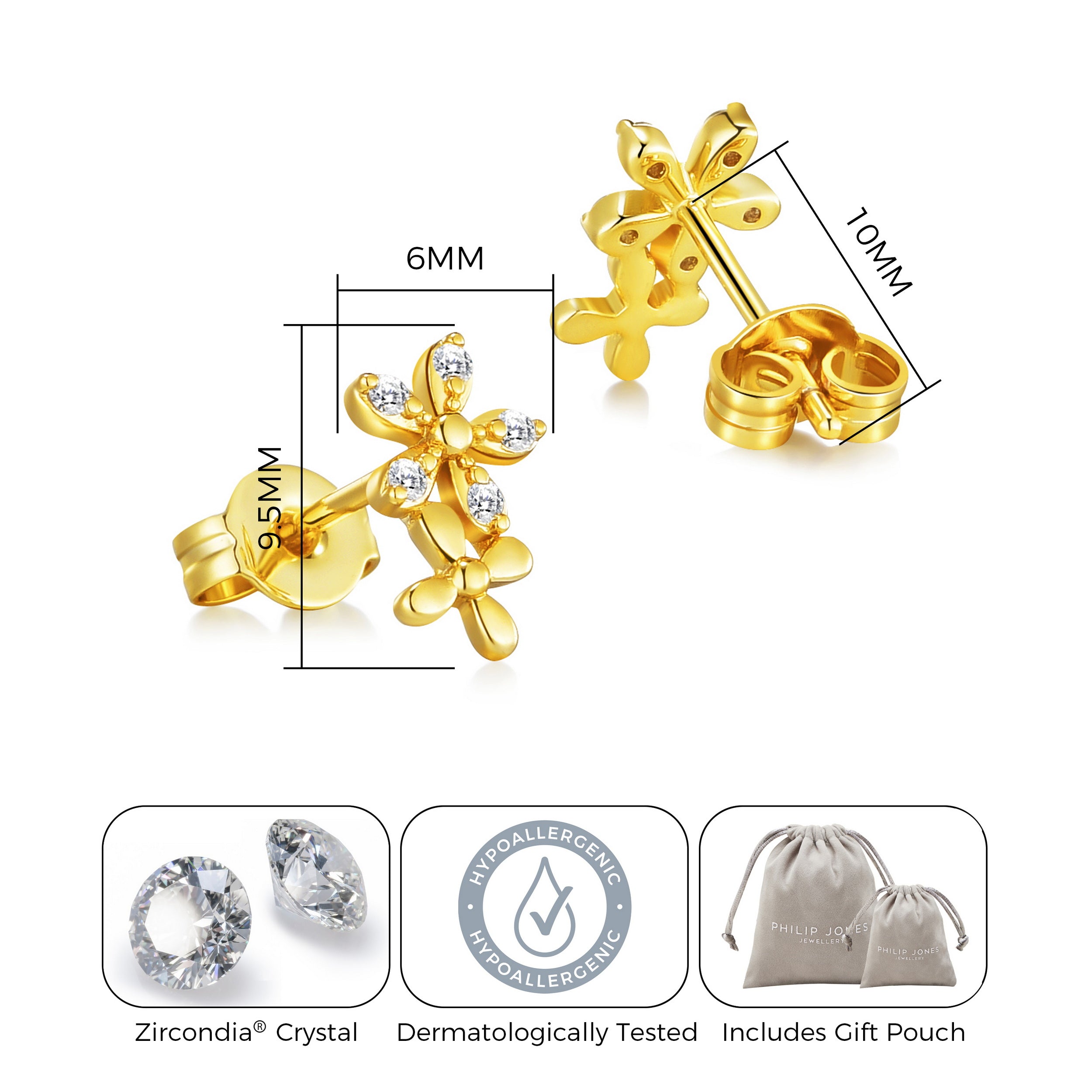 Gold Plated Flower Earrings Created with Zircondia® Crystals