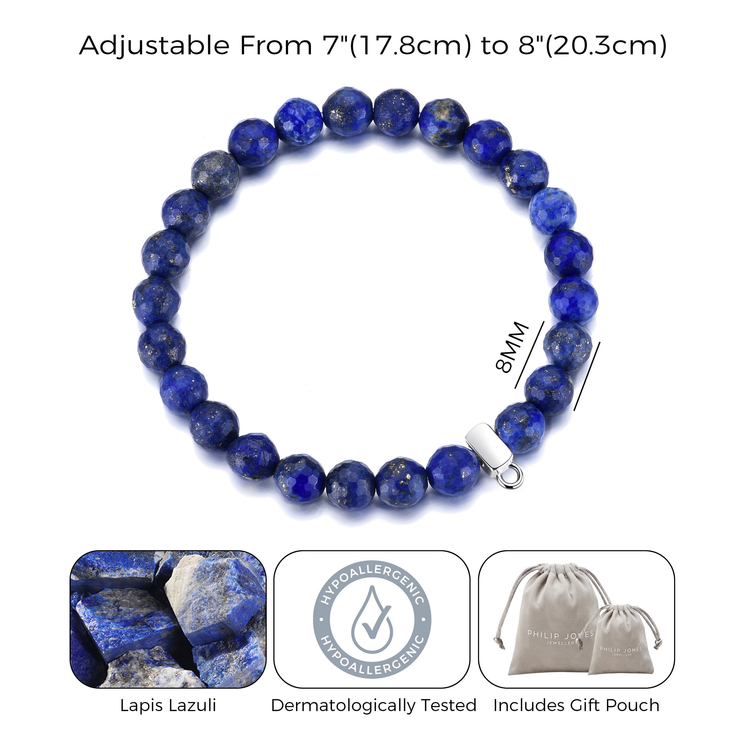 Faceted Lapis Gemstone Stretch Bracelet with Charm Created with Zircondia® Crystals
