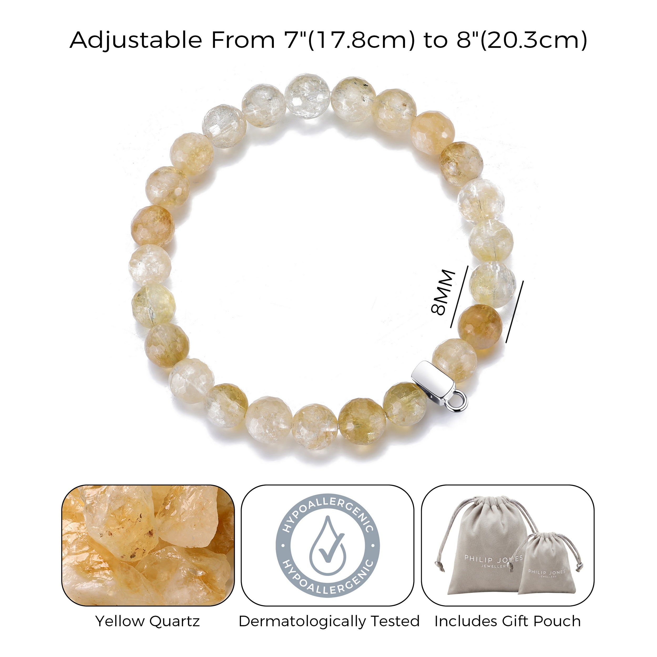 Faceted Yellow Quartz Gemstone Stretch Bracelet with Charm Created with Zircondia® Crystals