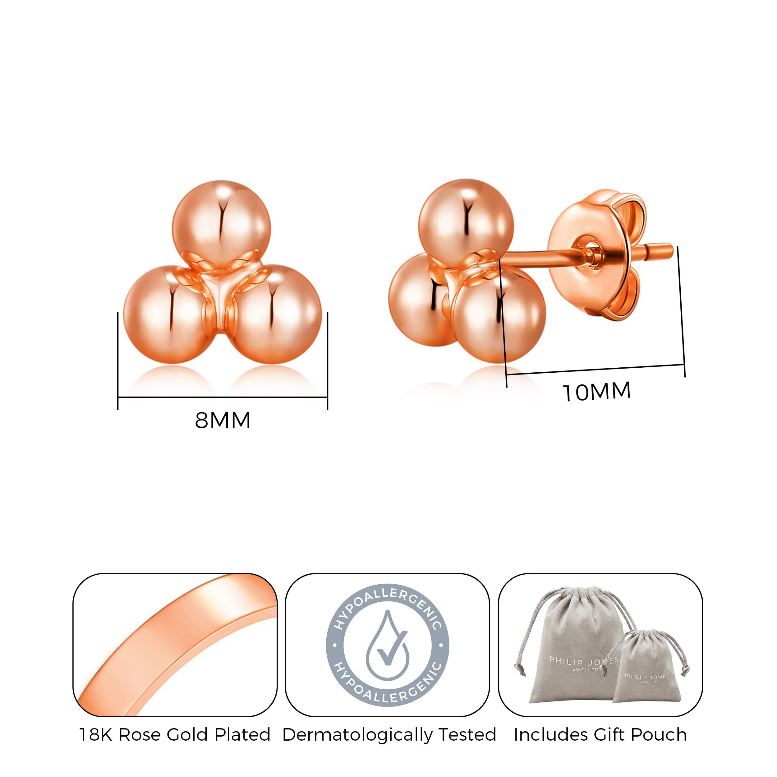 Rose Gold Plated Trinity Earrings