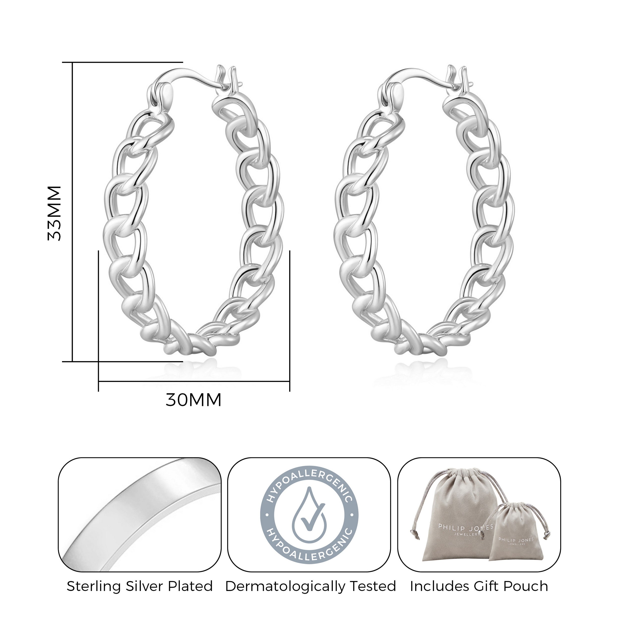 Silver Plated Link Hoop Earrings