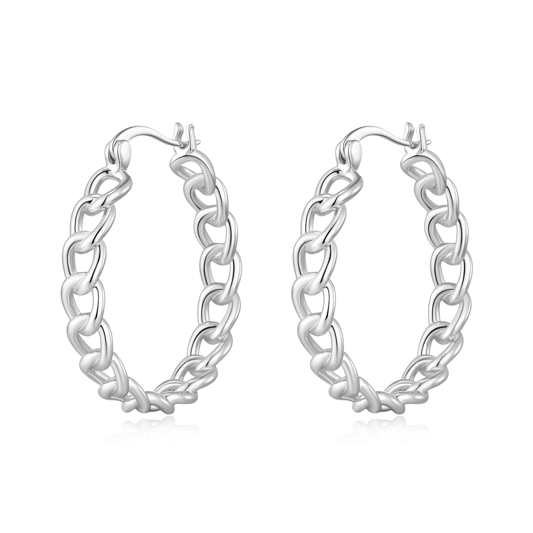 Silver Plated Link Hoop Earrings