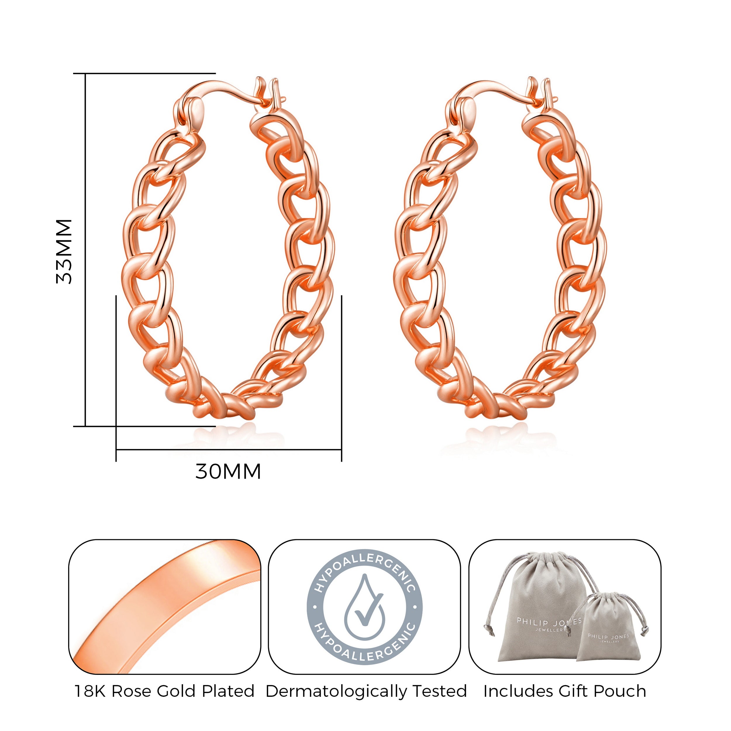 Rose Gold Plated Link Hoop Earrings