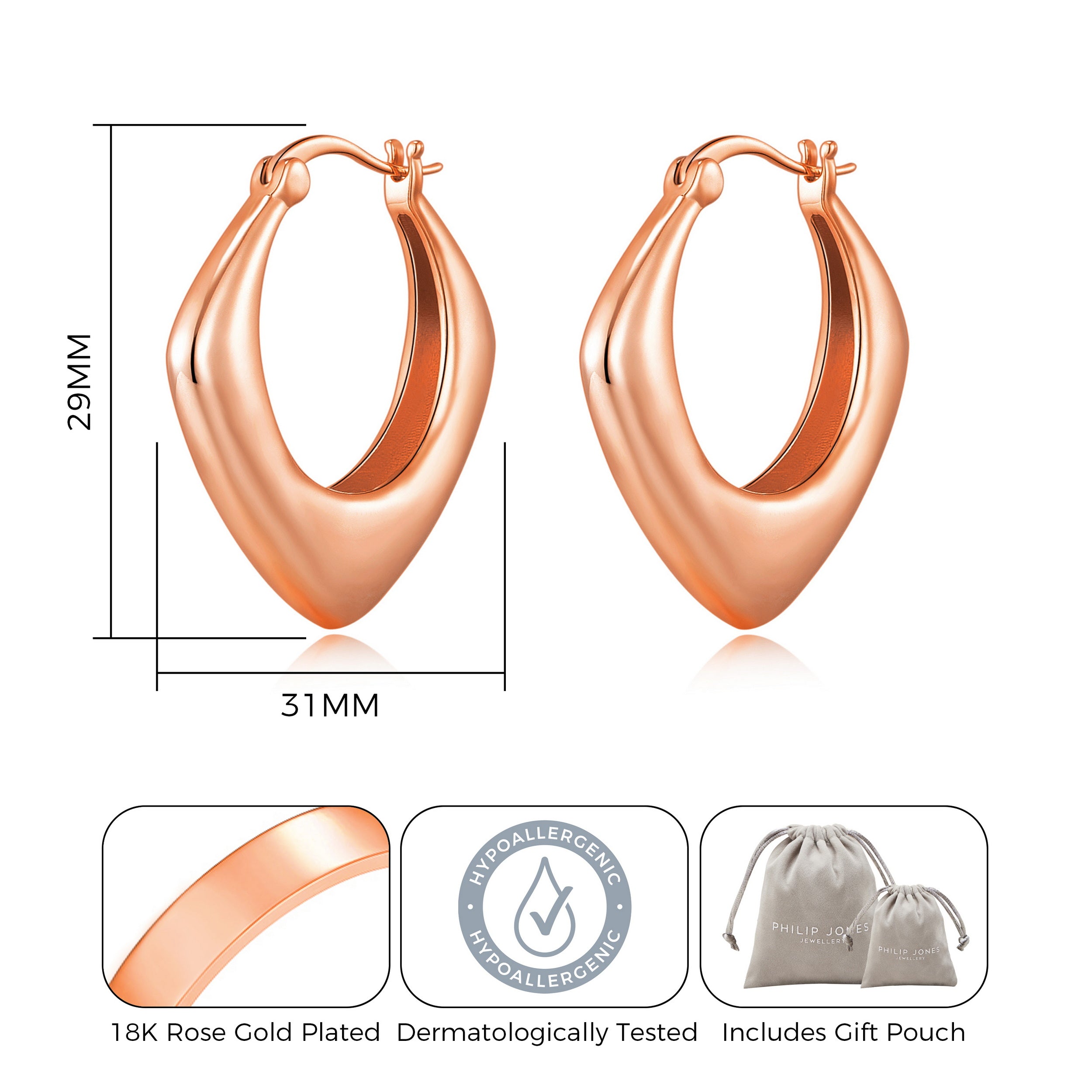 Rose Gold Plated Chunky Hoop Earrings