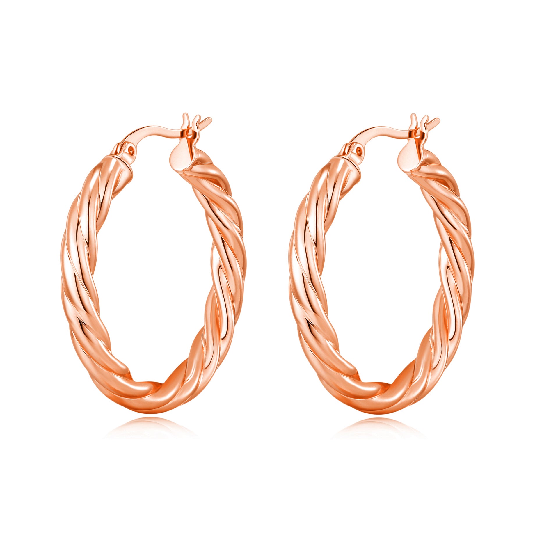 Rose Gold Plated Thick Twisted Hoop Earrings