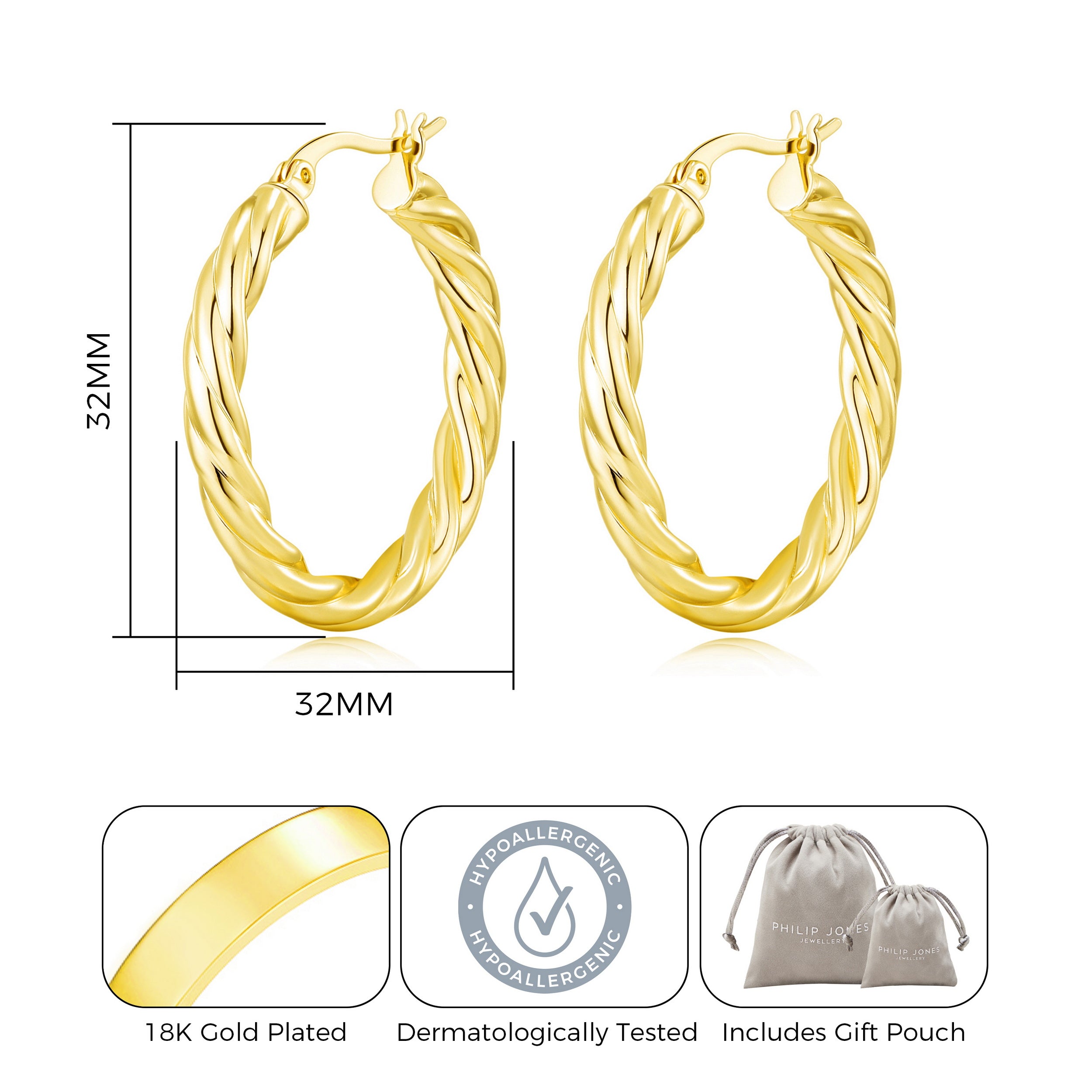 Gold Plated Thick Twisted Hoop Earrings