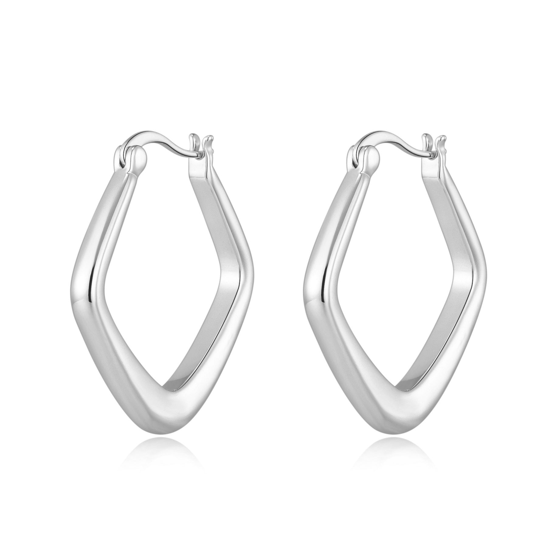 Silver Plated Rounded Diamond Hoop Earrings