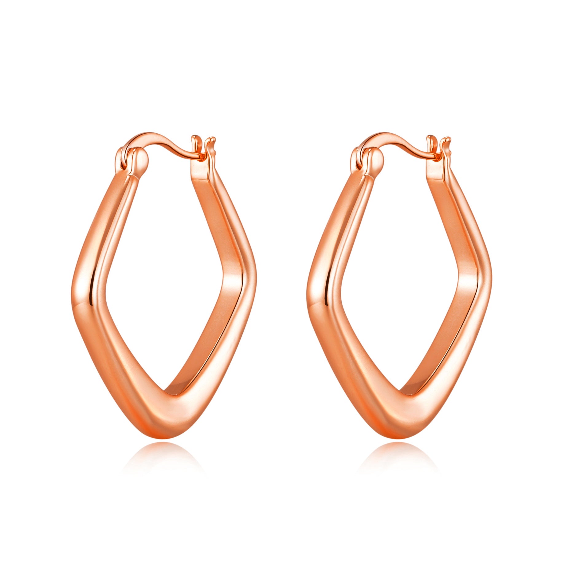 Rose Gold Plated Rounded Diamond Hoop Earrings