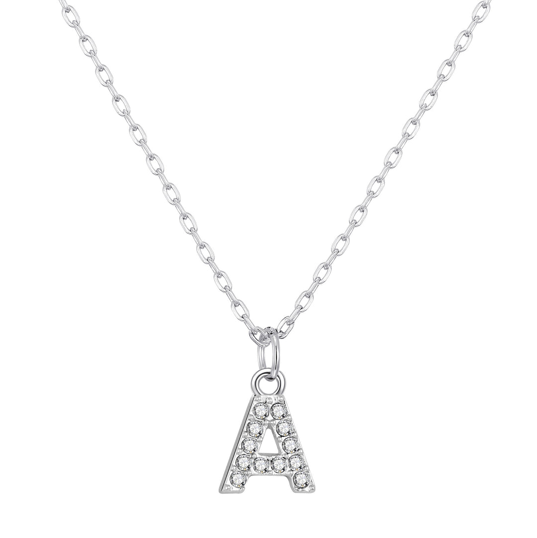 Customisable Silver Plated Pave Initial Necklace (A-Z) with Option of Birthstone Charm