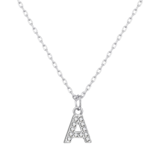 Customisable Silver Plated Pave Initial Necklace (A-Z) with Option of Birthstone Charm