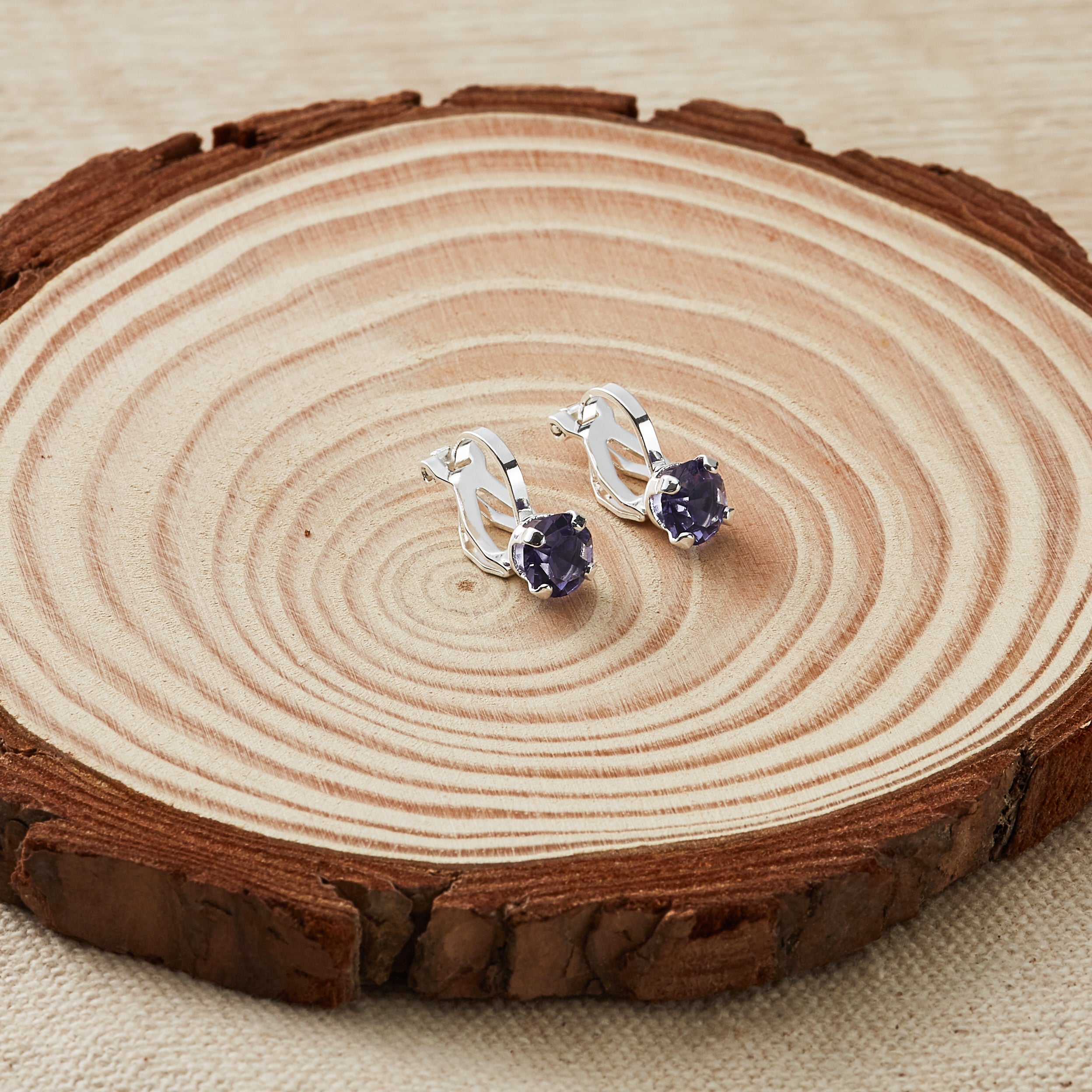 February (Amethyst) Birthstone Clip On Earrings Created with Zircondia® Crystals