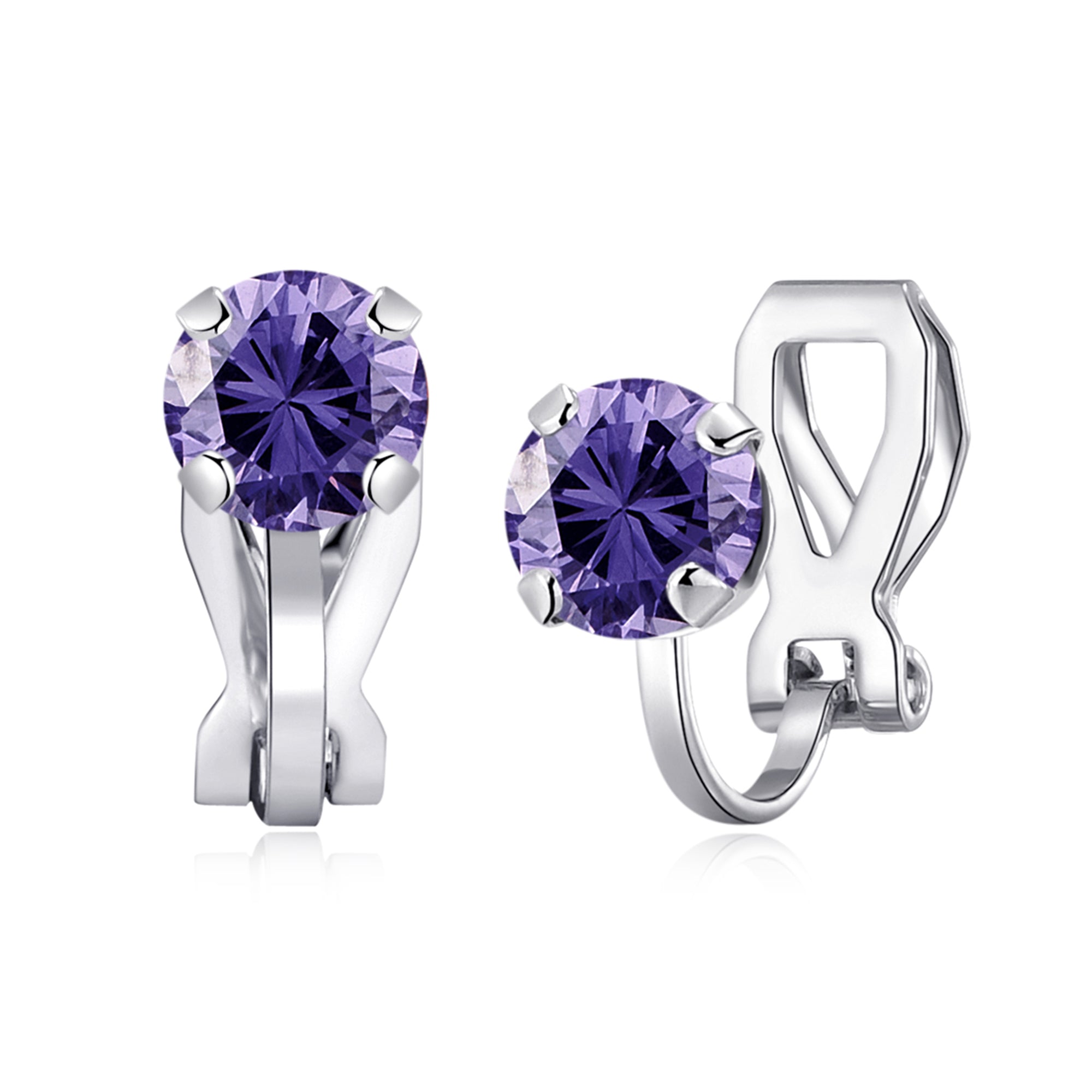 February (Amethyst) Birthstone Clip On Earrings Created with Zircondia® Crystals by Philip Jones Jewellery