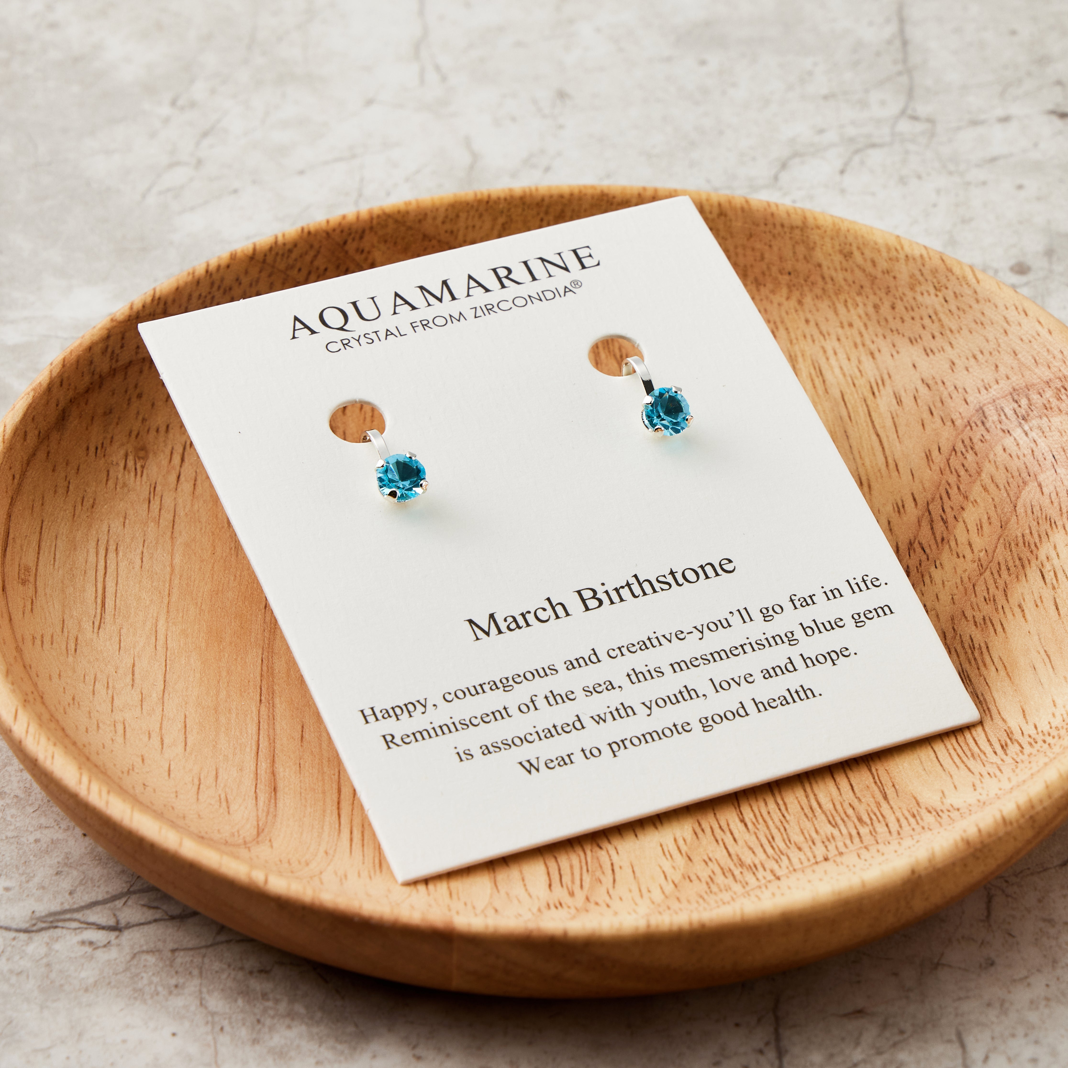 March (Aquamarine) Birthstone Clip On Earrings Created with Zircondia® Crystals