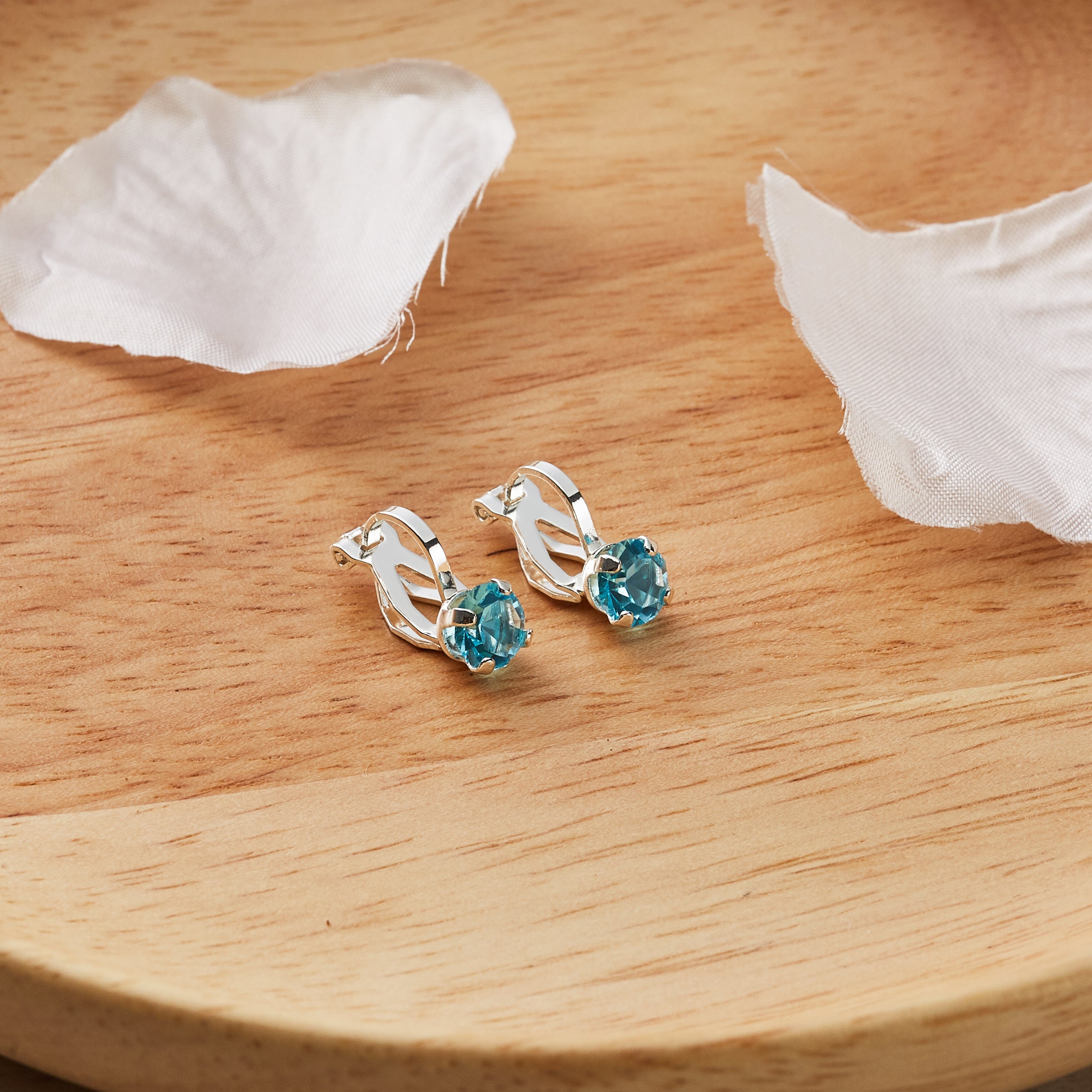March (Aquamarine) Birthstone Clip On Earrings Created with Zircondia® Crystals