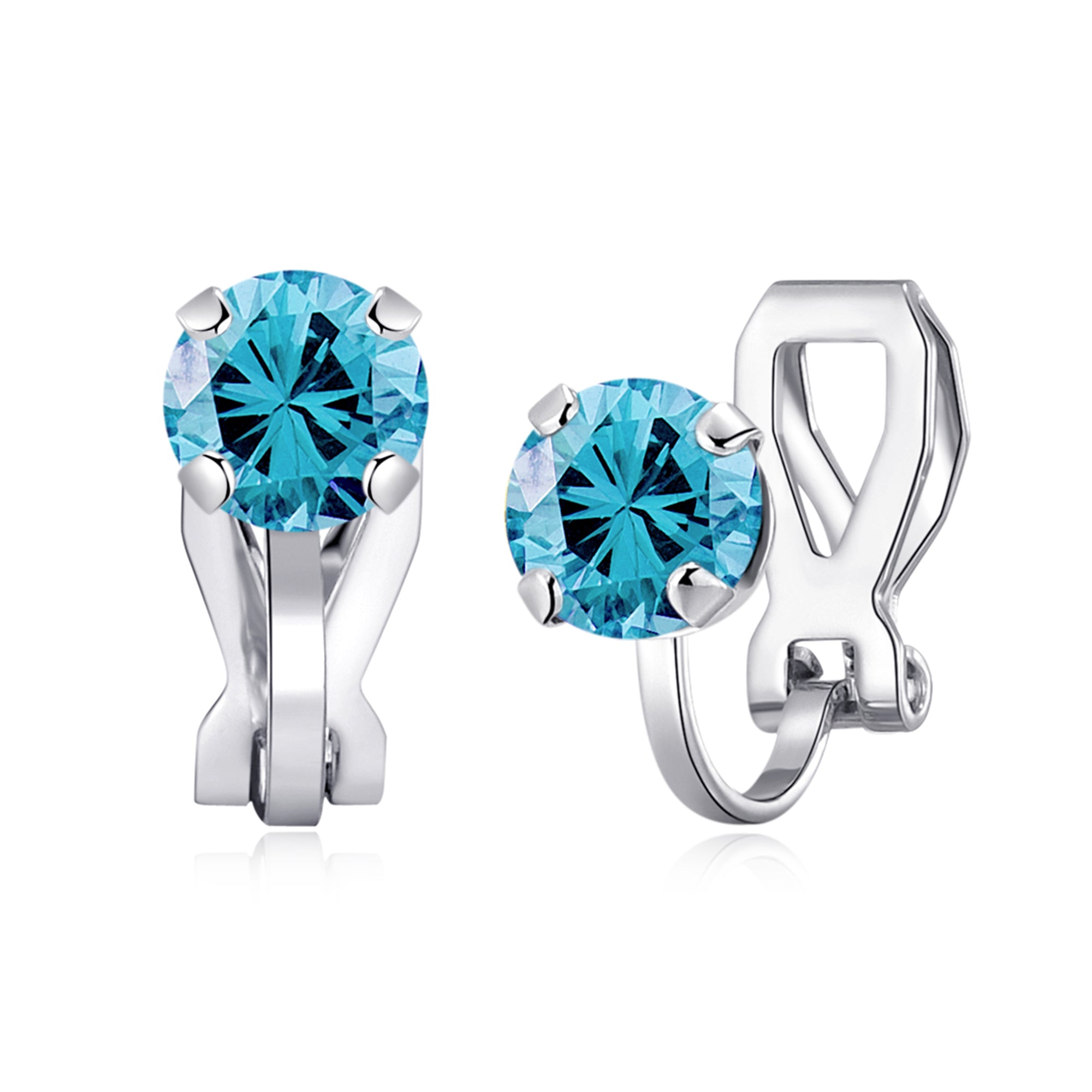 March (Aquamarine) Birthstone Clip On Earrings Created with Zircondia® Crystals by Philip Jones Jewellery