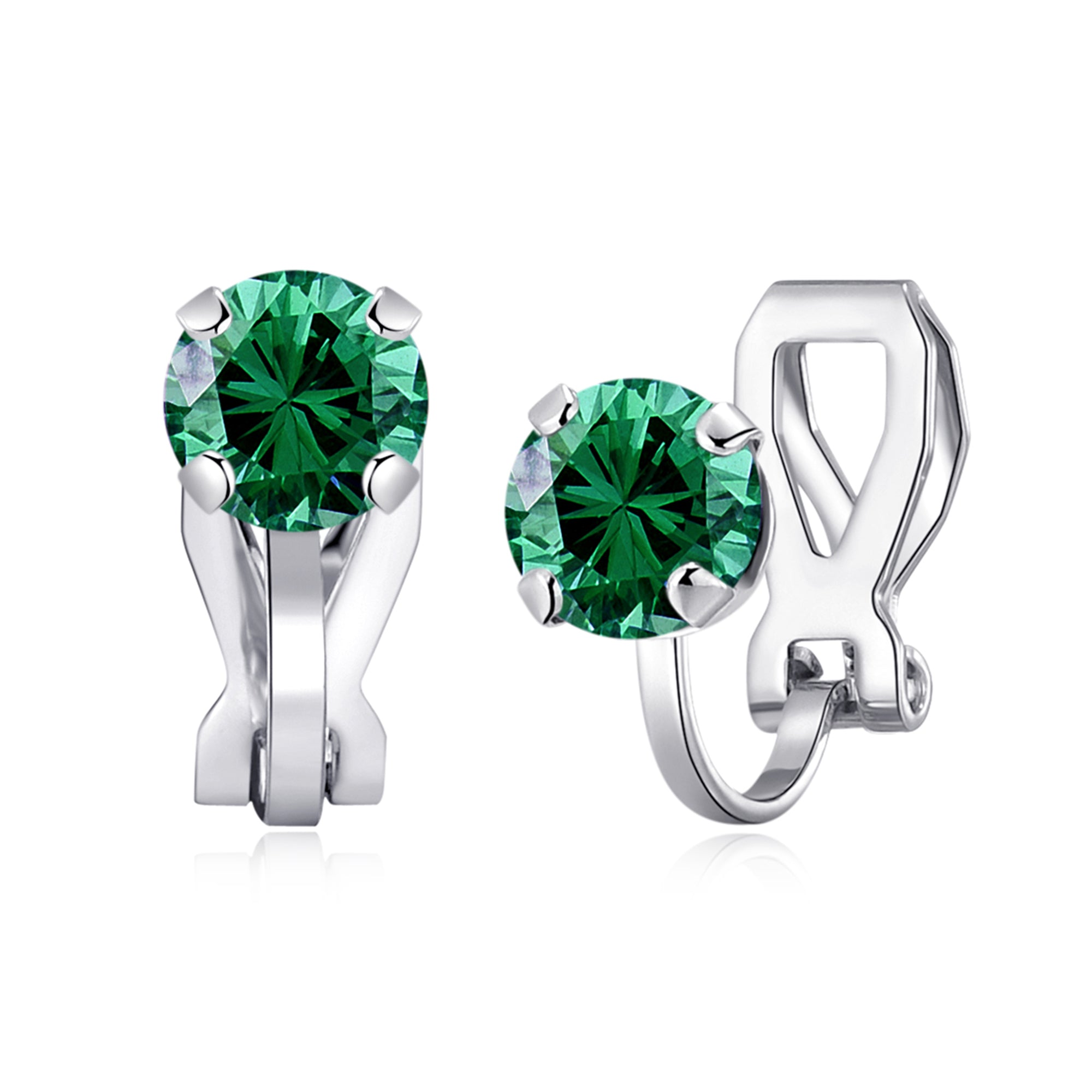 May (Emerald) Birthstone Clip On Earrings Created with Zircondia® Crystals by Philip Jones Jewellery
