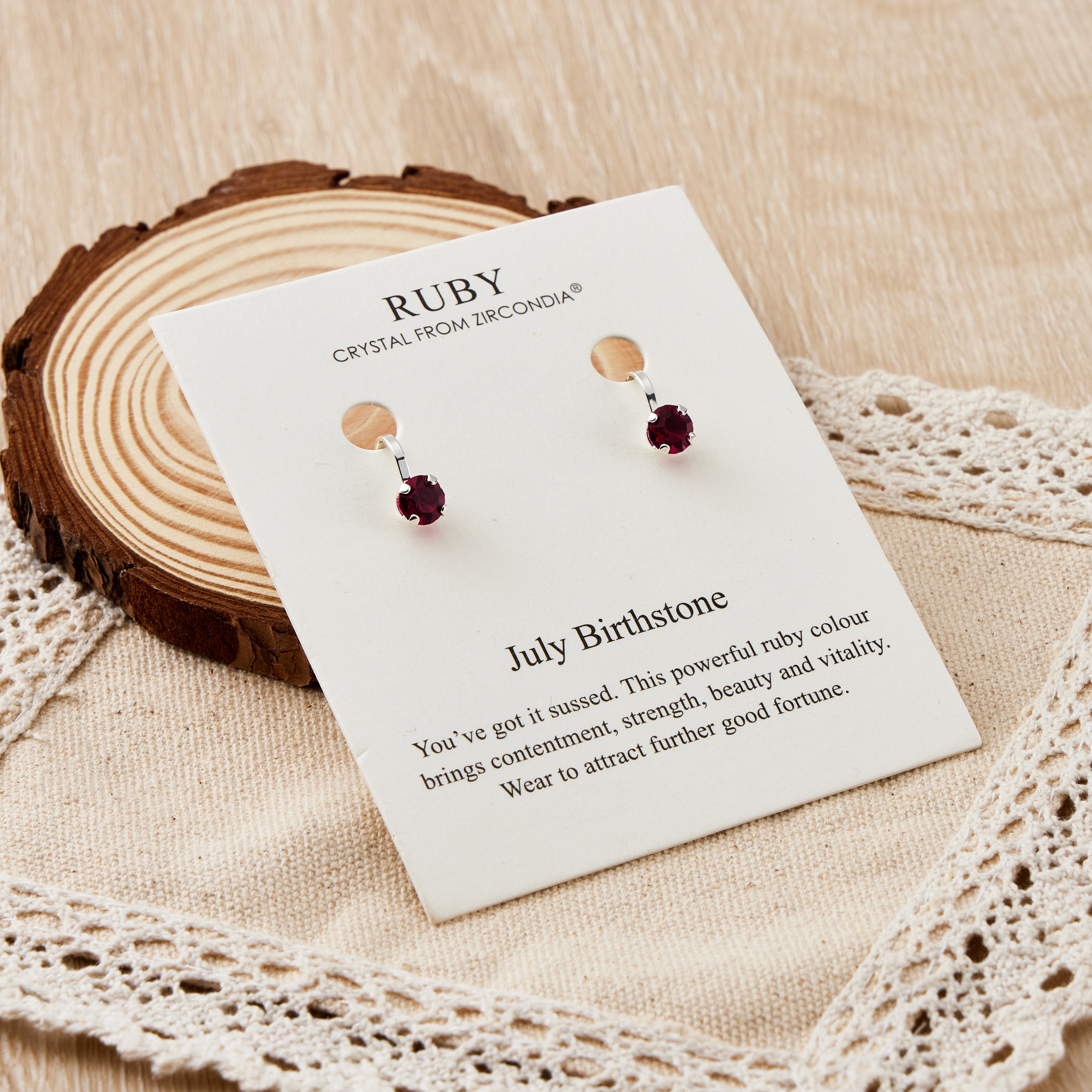 July (Ruby) Birthstone Clip On Earrings Created with Zircondia® Crystals